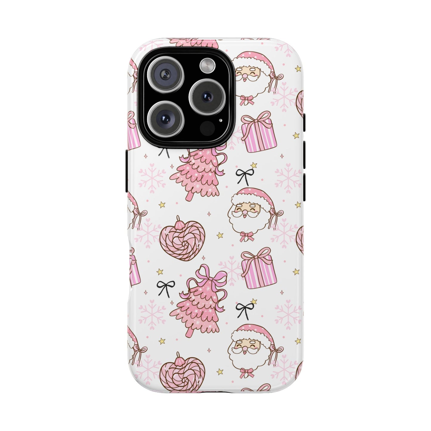Christmas Pink Pattern Phone Case - Cute Santa, Tree & Gift Protective Cover