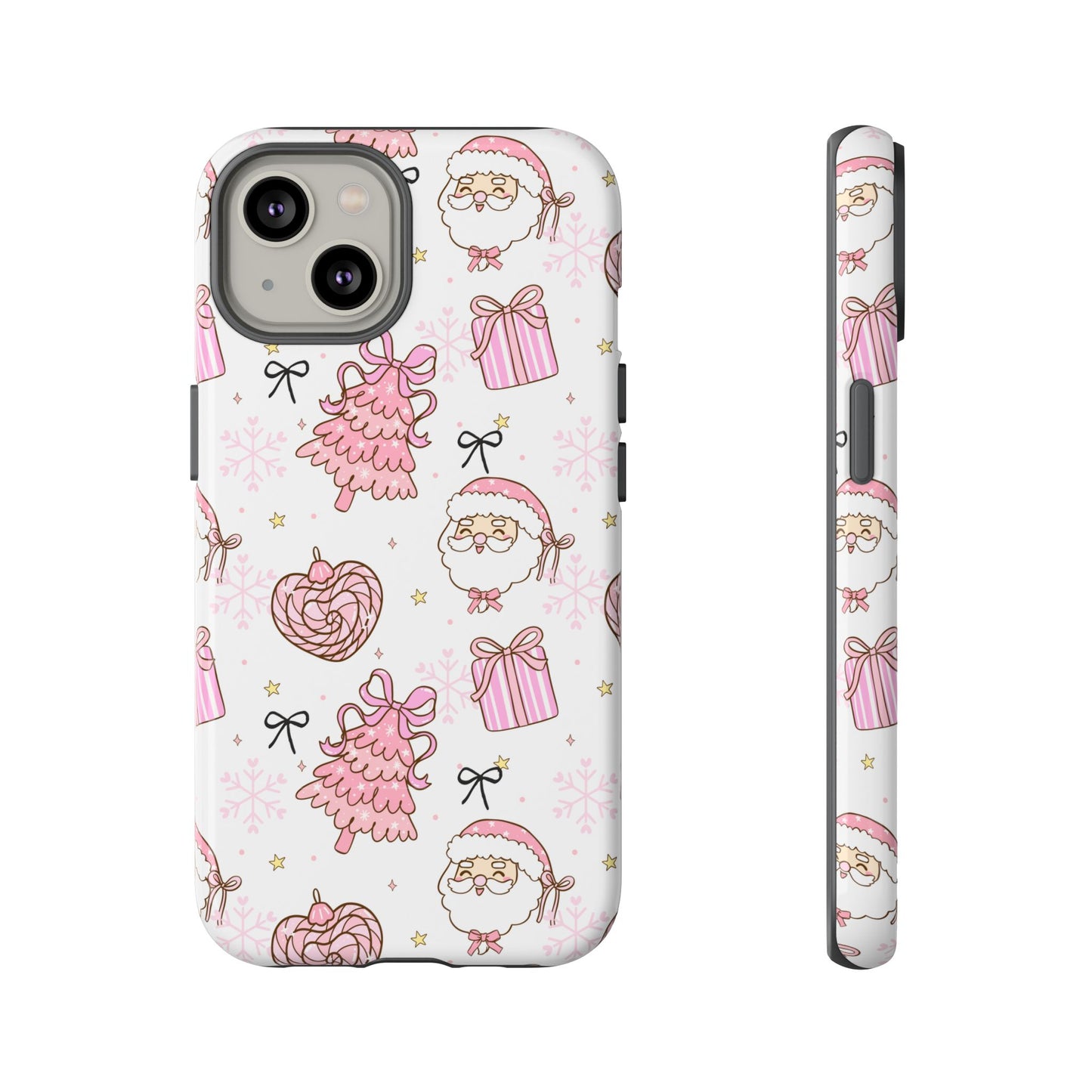 Christmas Pink Pattern Phone Case - Cute Santa, Tree & Gift Protective Cover