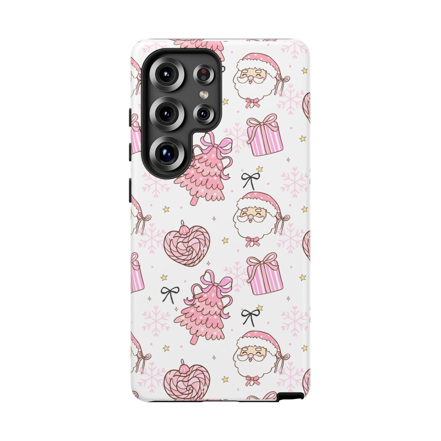 Christmas Pink Pattern Phone Case - Cute Santa, Tree & Gift Protective Cover