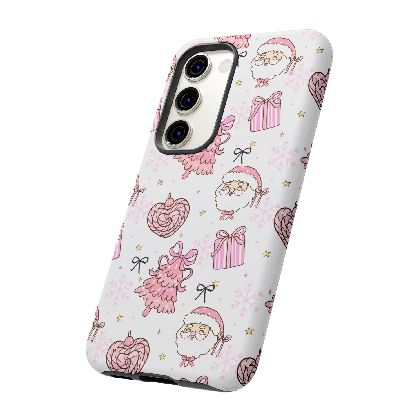 Christmas Pink Pattern Phone Case - Cute Santa, Tree & Gift Protective Cover