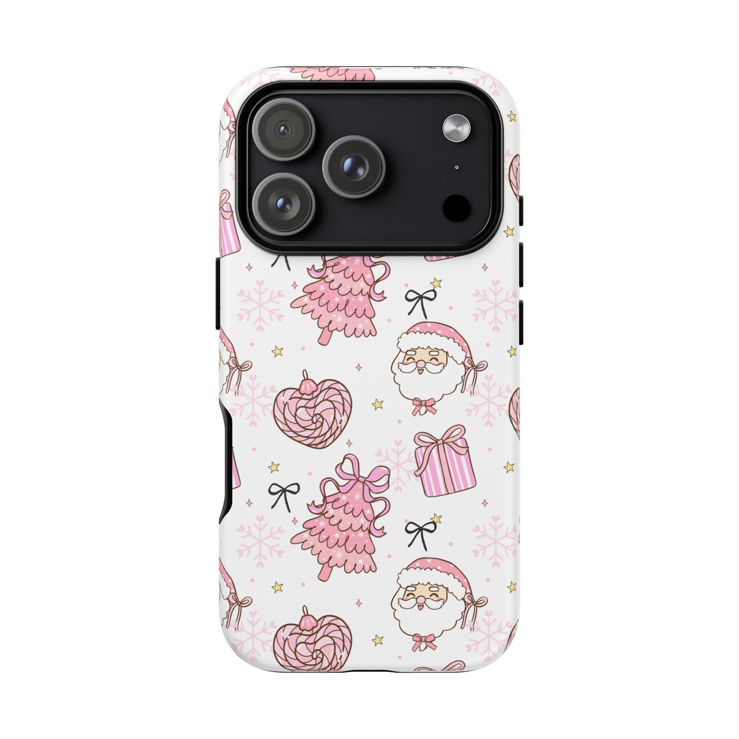 Christmas Pink Pattern Phone Case - Cute Santa, Tree & Gift Protective Cover