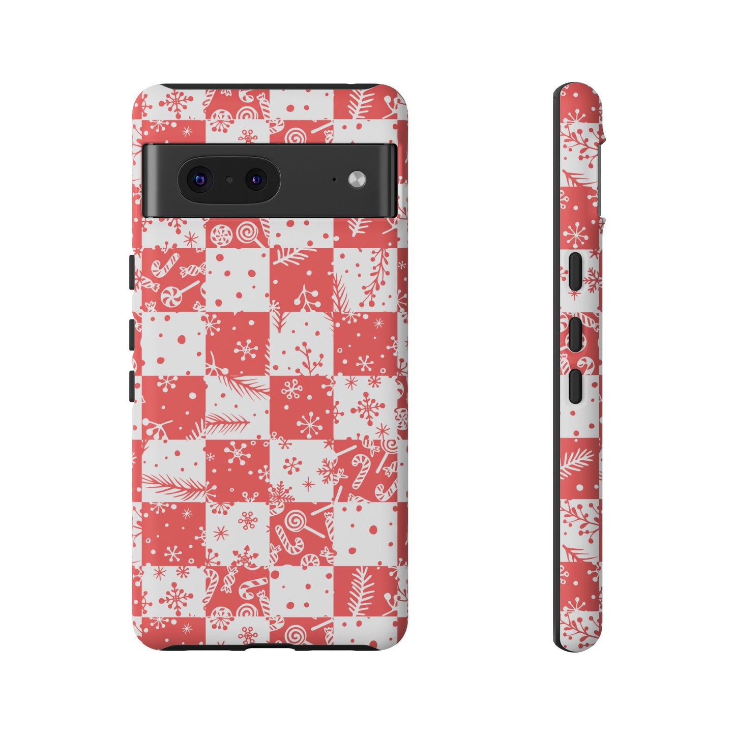 Christmas Red Buffalo Check Phone Case - Holiday Snowflake Pattern Tough Case