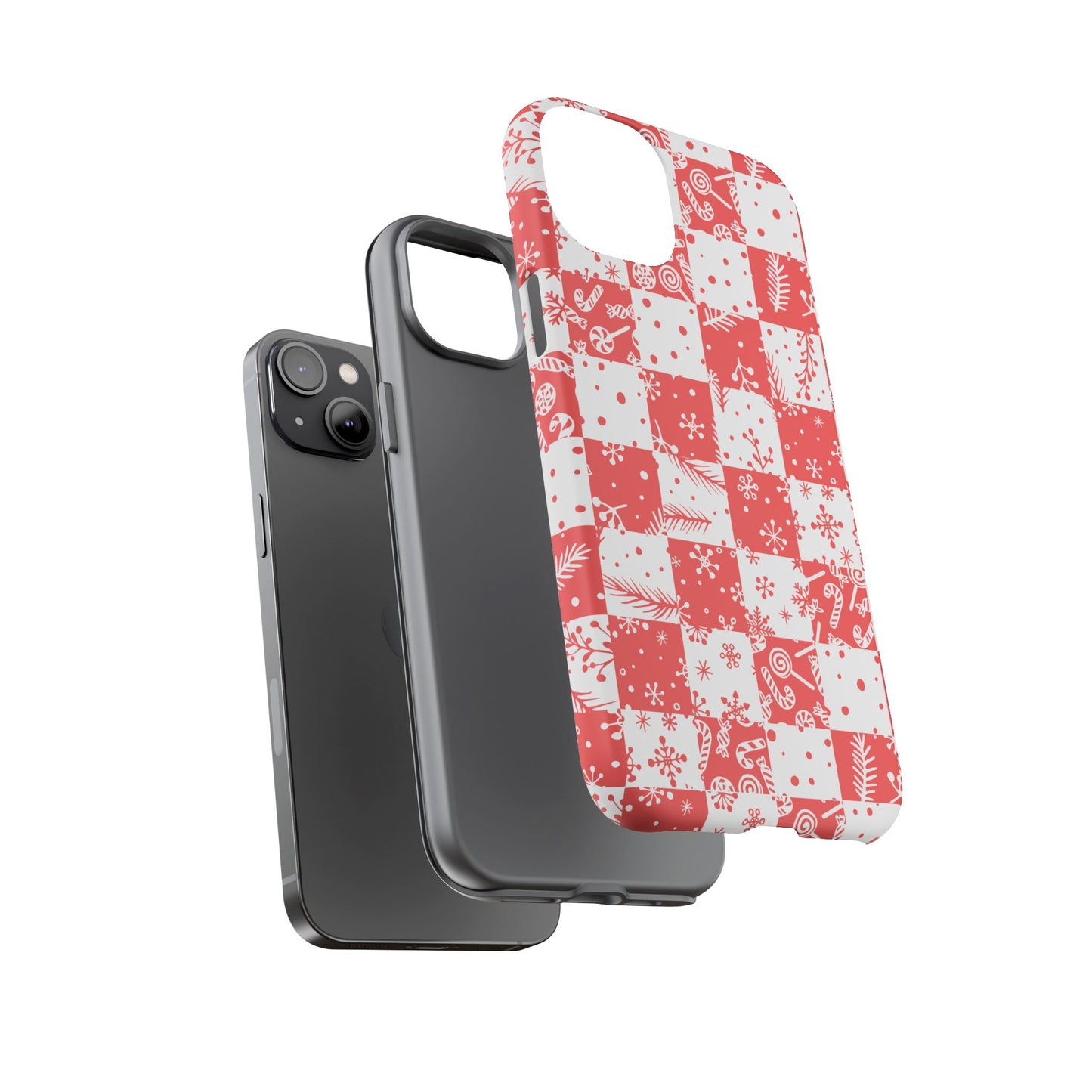 Christmas Red Buffalo Check Phone Case - Holiday Snowflake Pattern Tough Case