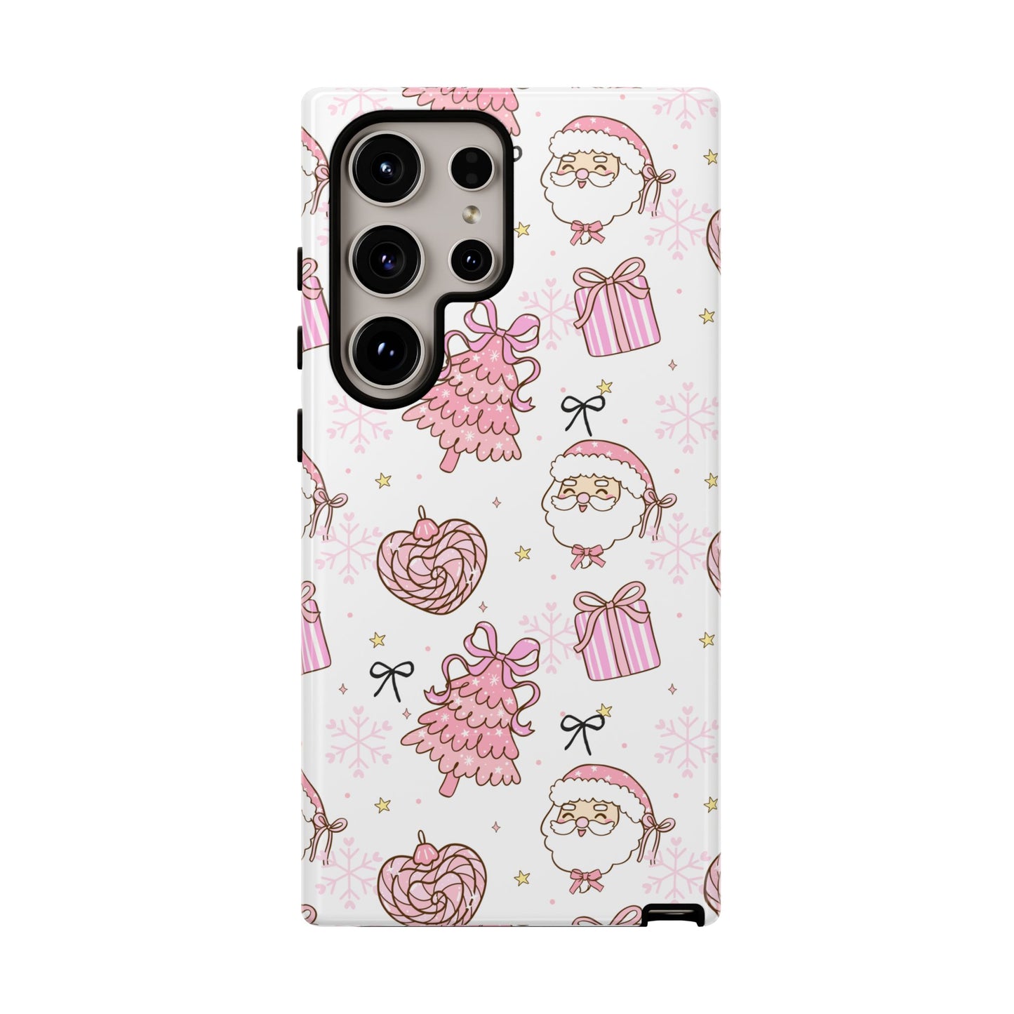 Christmas Pink Pattern Phone Case - Cute Santa, Tree & Gift Protective Cover