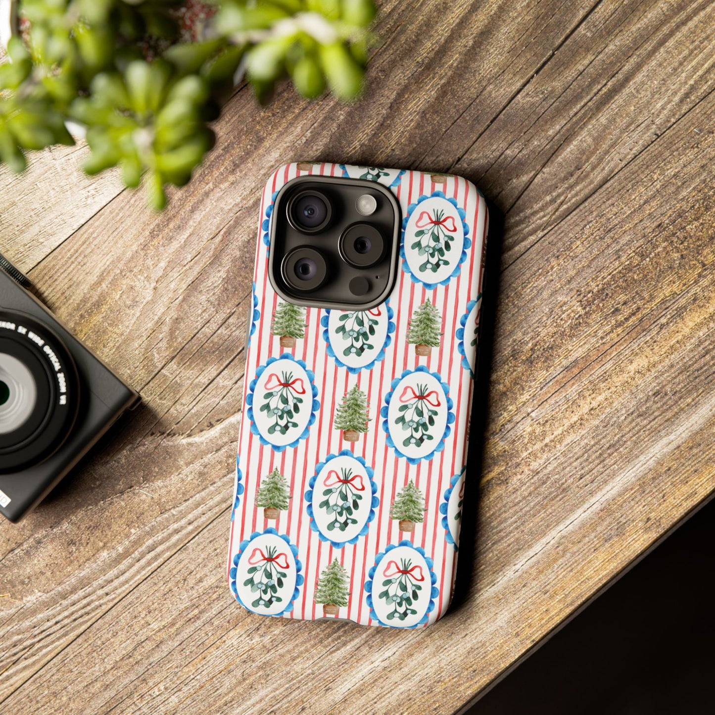 Christmas Wreath & Tree Pattern Phone Case — Festive Holiday Tough Case