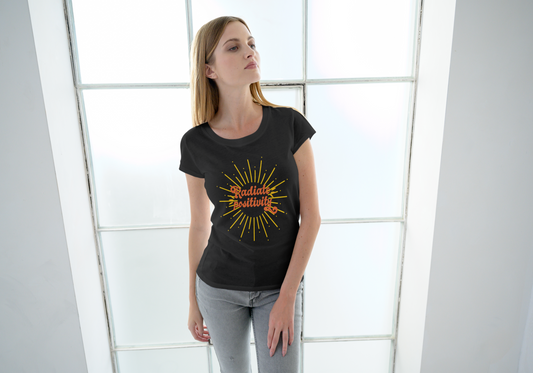 Radiate Positivity Women's Midweight Cotton Tee - Uplifting Summer T-Shirt