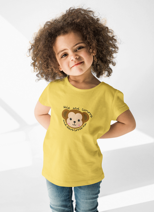 Kids Tee - Cute Monkey Wild and Curious Jesus Loves Me Design