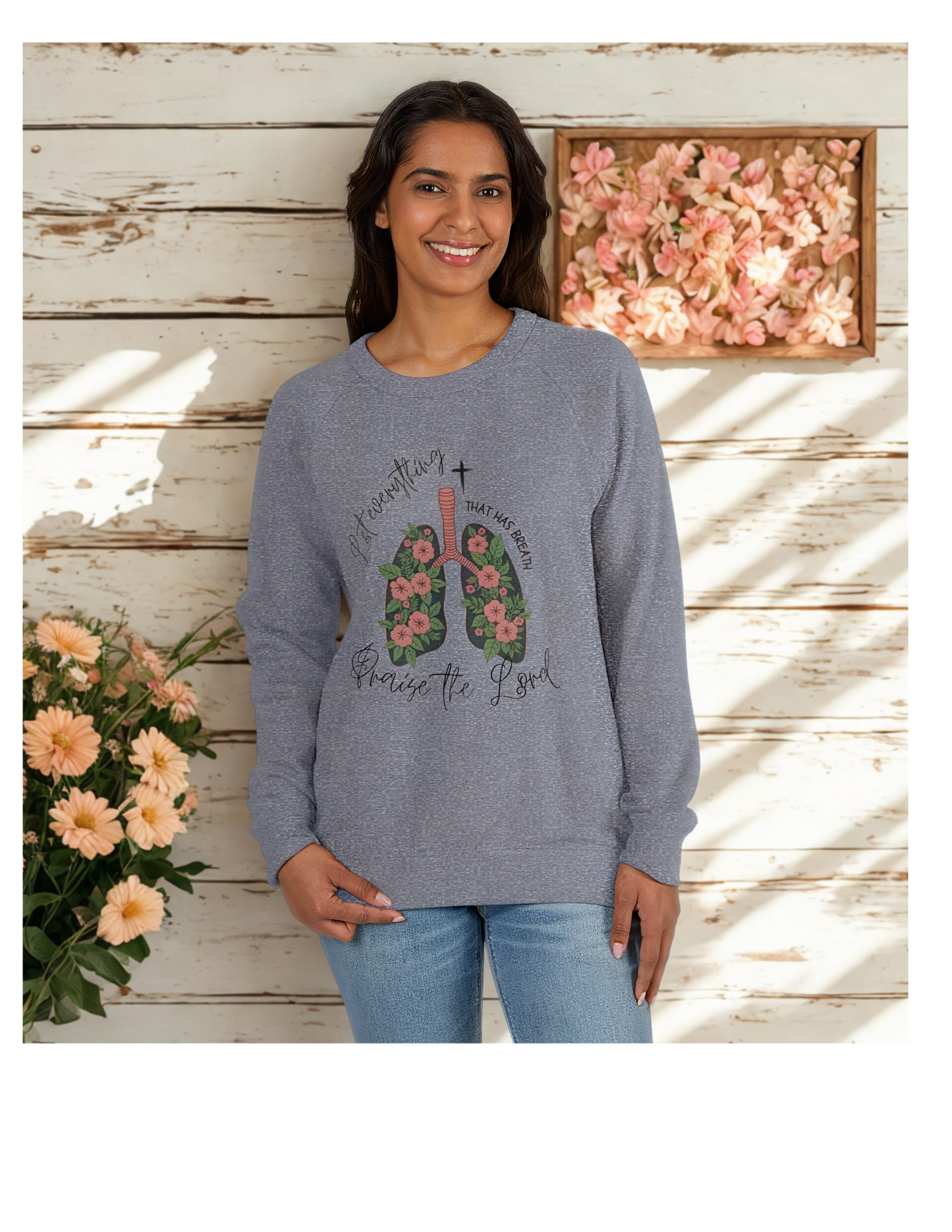 Christian Raglan Crewneck Sweatshirt - Let Everything Praise the Lord