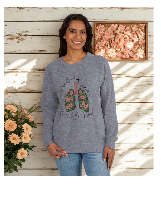 Christian Raglan Crewneck Sweatshirt - Let Everything Praise the Lord