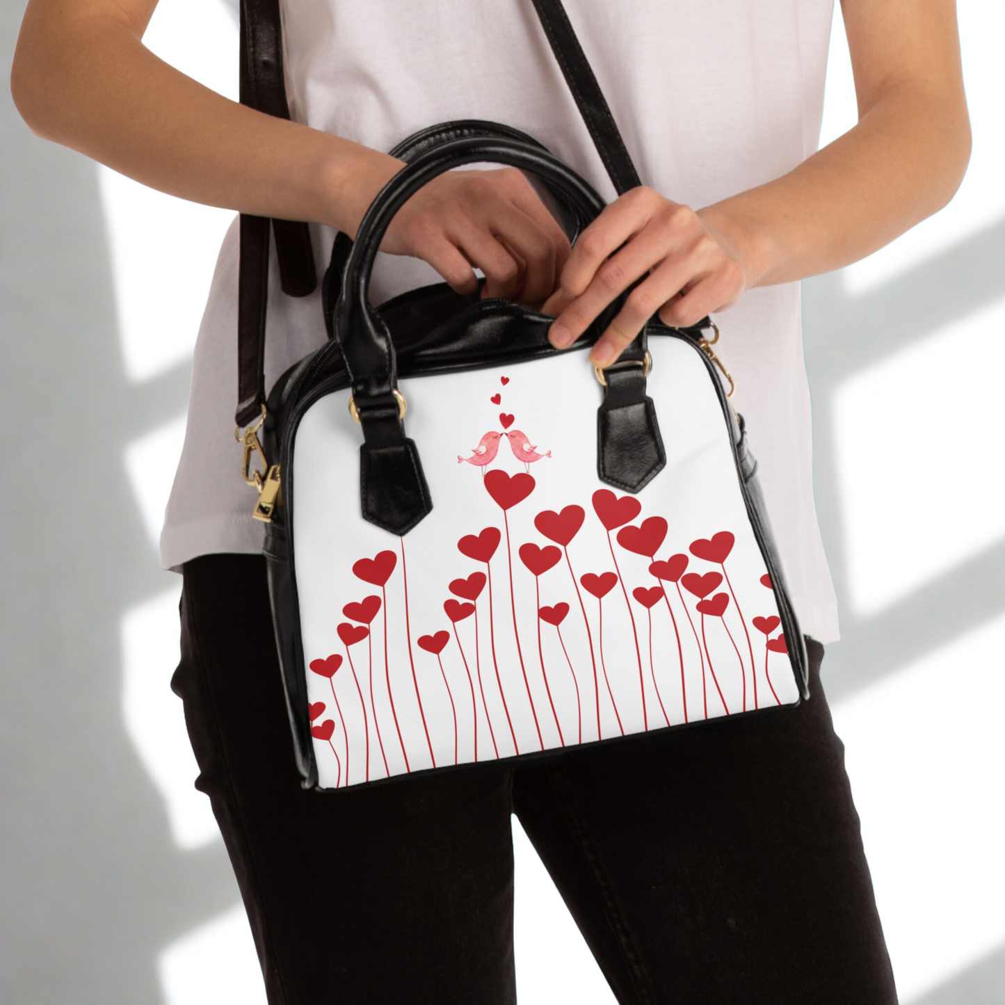 Heart Field Shoulder Handbag — Romantic Red Heart Tote for Valentine's Day