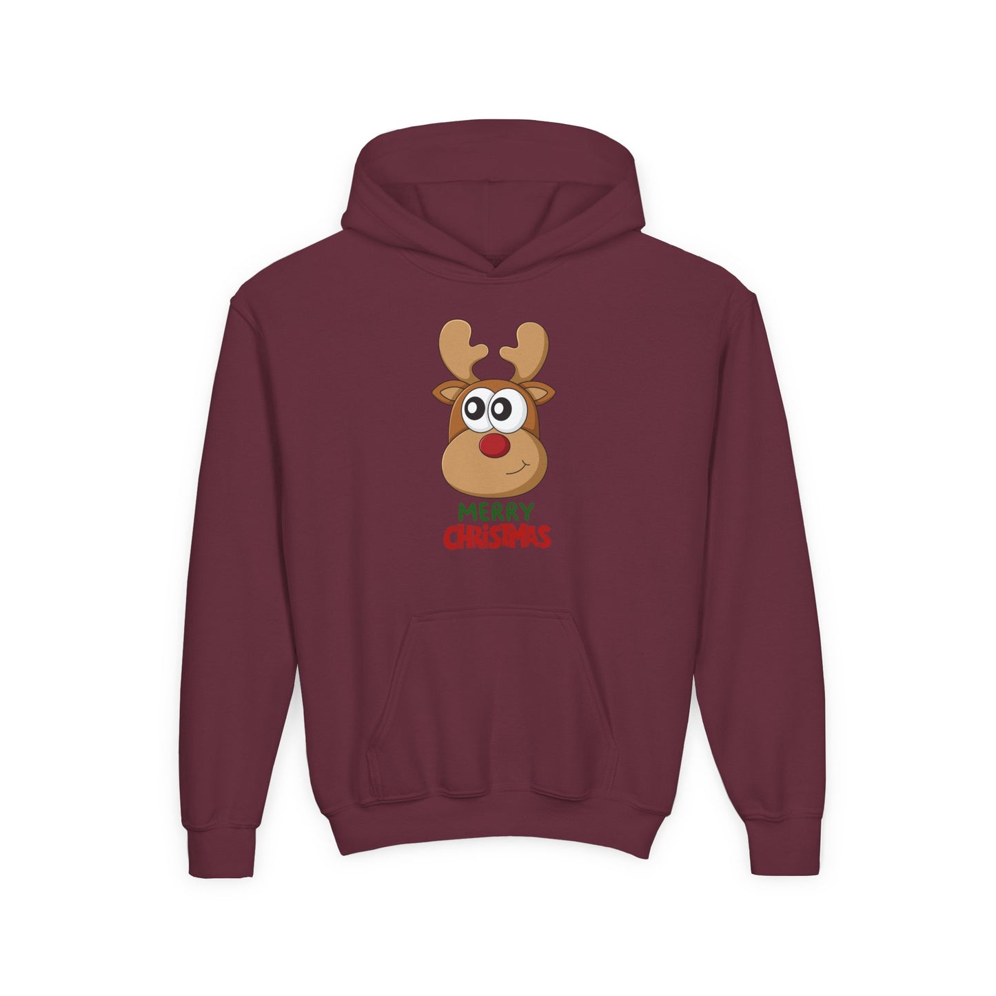 Youth Christmas Reindeer Hoodie - Cute "Merry Christmas" Holiday Pullover