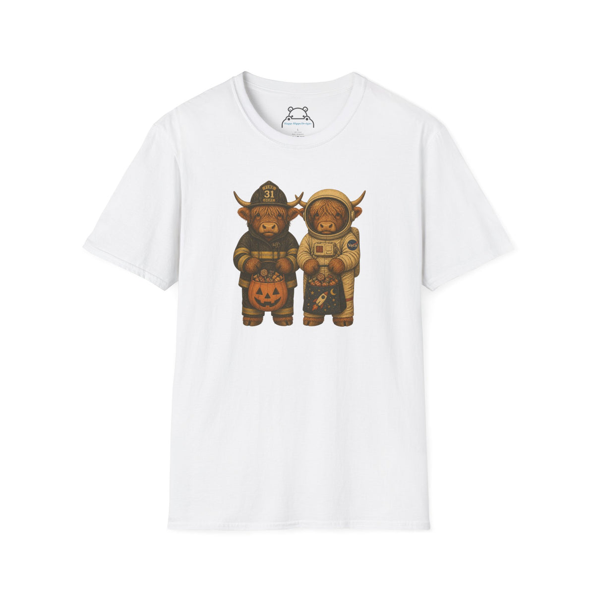 Halloween Highland Cows T‑Shirt — Firefighter & Astronaut Costume Tee