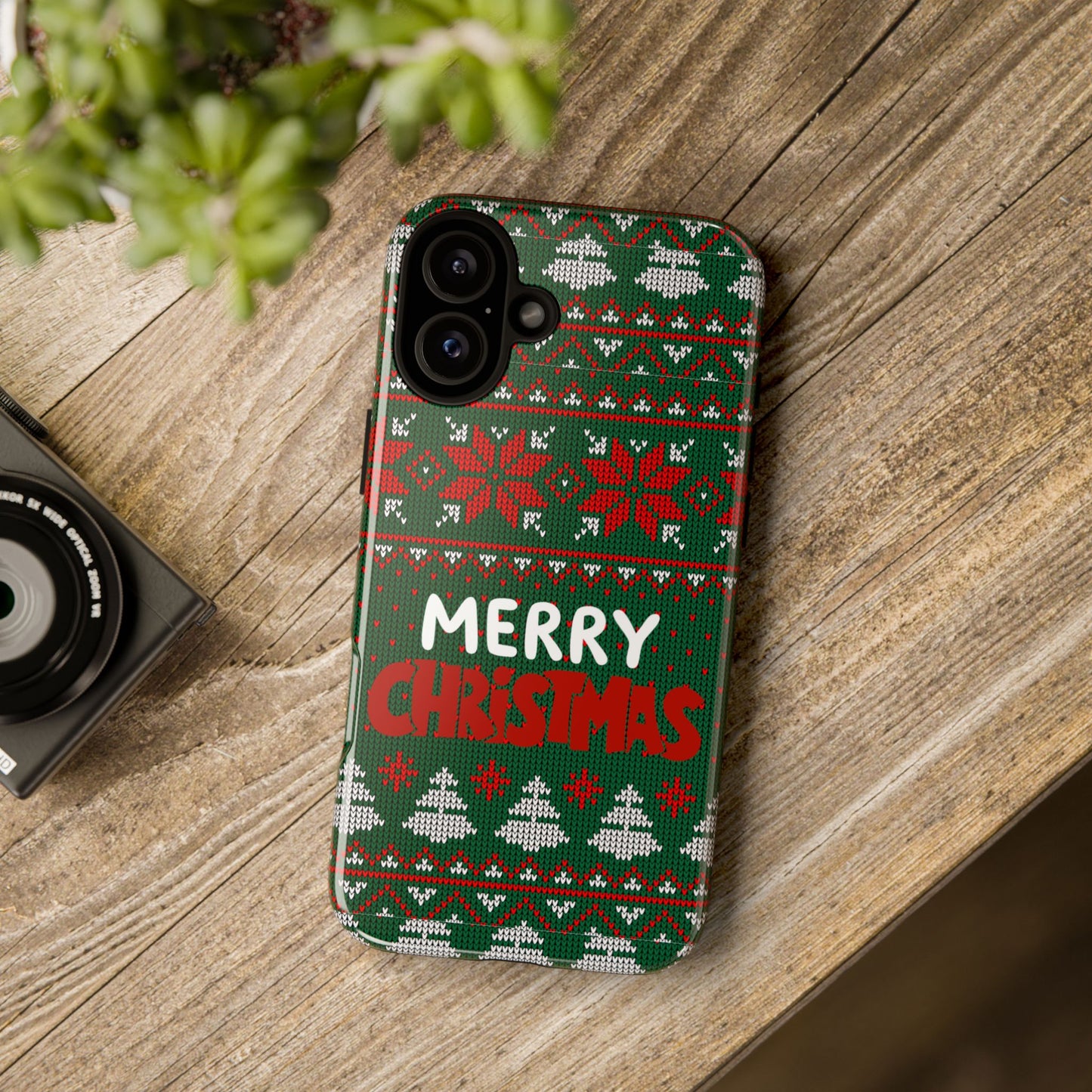 Merry Christmas Phone Case - Festive Green Ugly Sweater Design