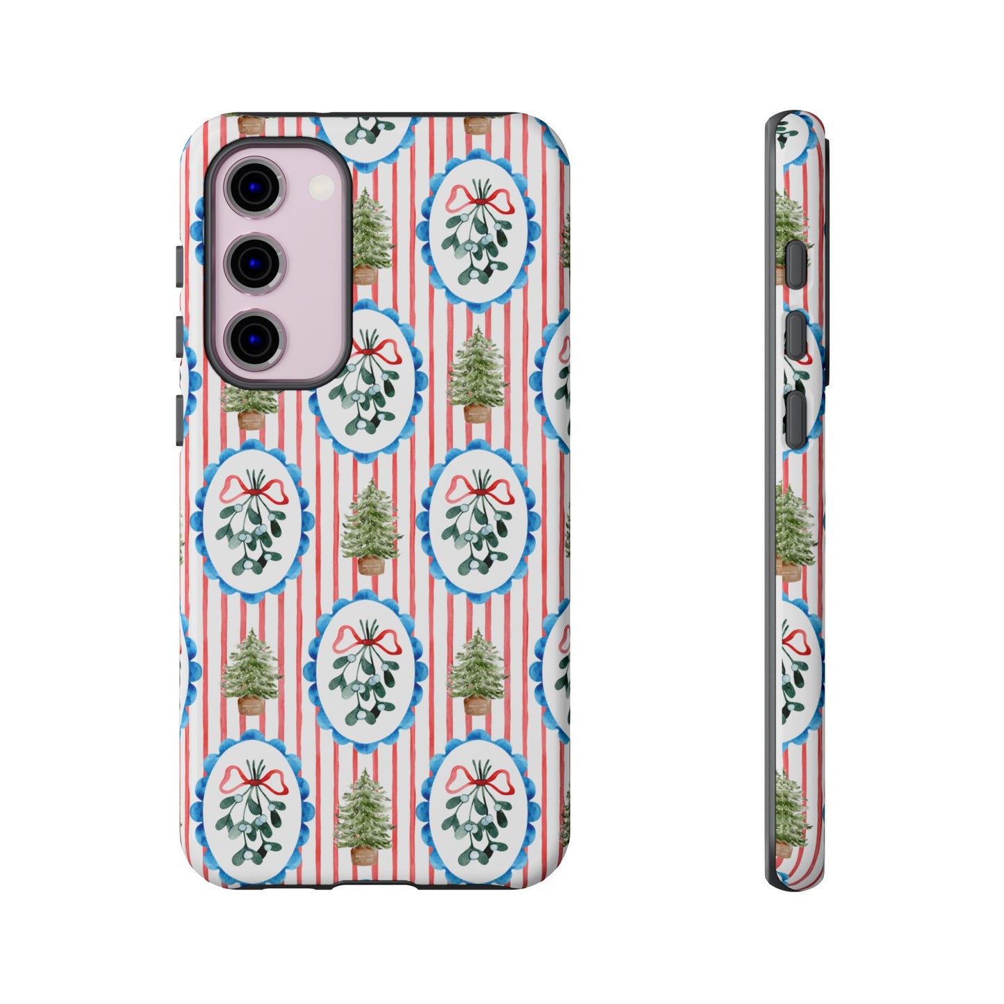 Christmas Wreath & Tree Pattern Phone Case — Festive Holiday Tough Case