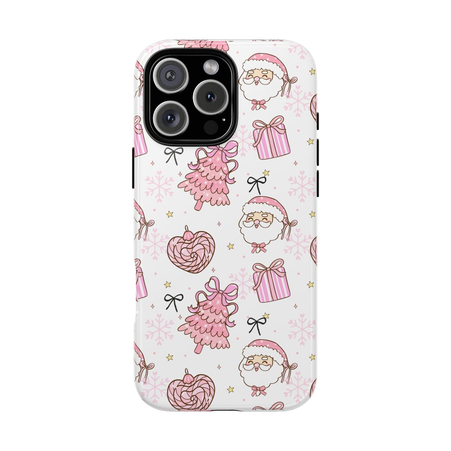 Christmas Pink Pattern Phone Case - Cute Santa, Tree & Gift Protective Cover