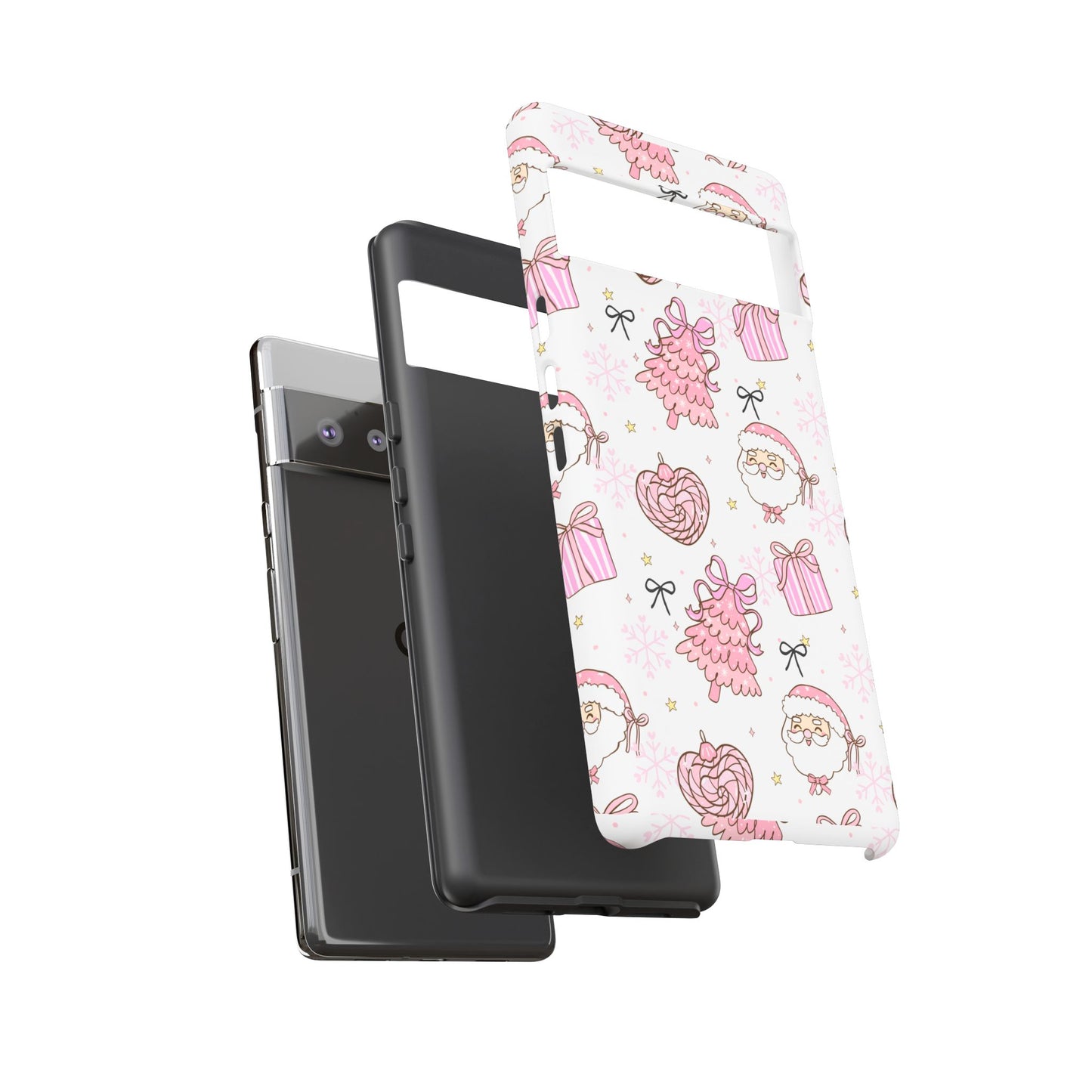 Christmas Pink Pattern Phone Case - Cute Santa, Tree & Gift Protective Cover
