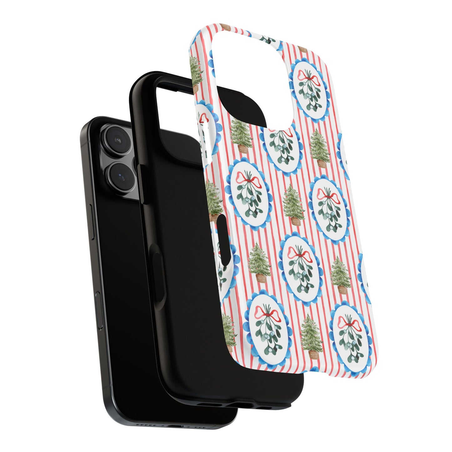 Christmas Wreath & Tree Pattern Phone Case — Festive Holiday Tough Case