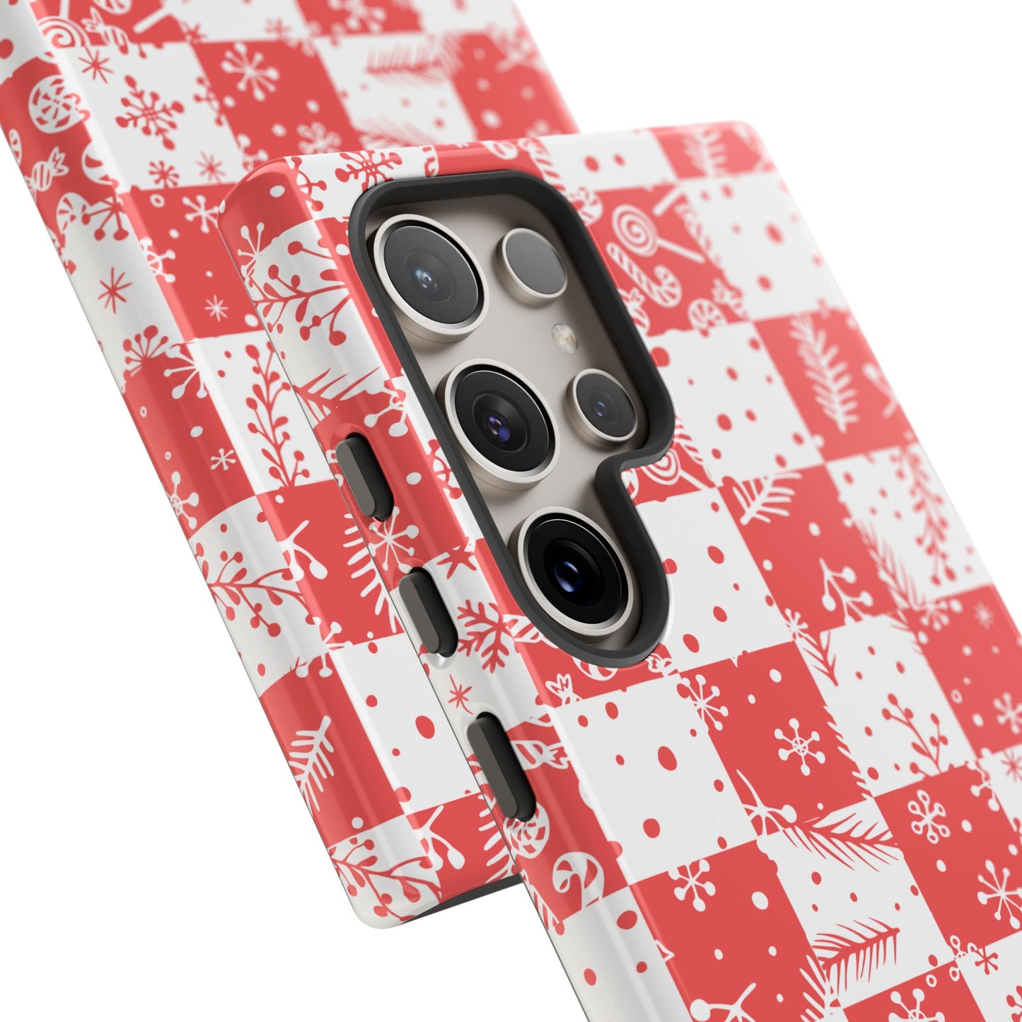 Christmas Red Buffalo Check Phone Case - Holiday Snowflake Pattern Tough Case