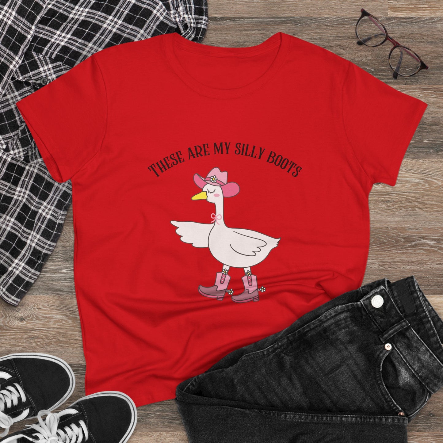 Silly Boots Women's Cotton Tee - Fun Quirky Goose Shirt