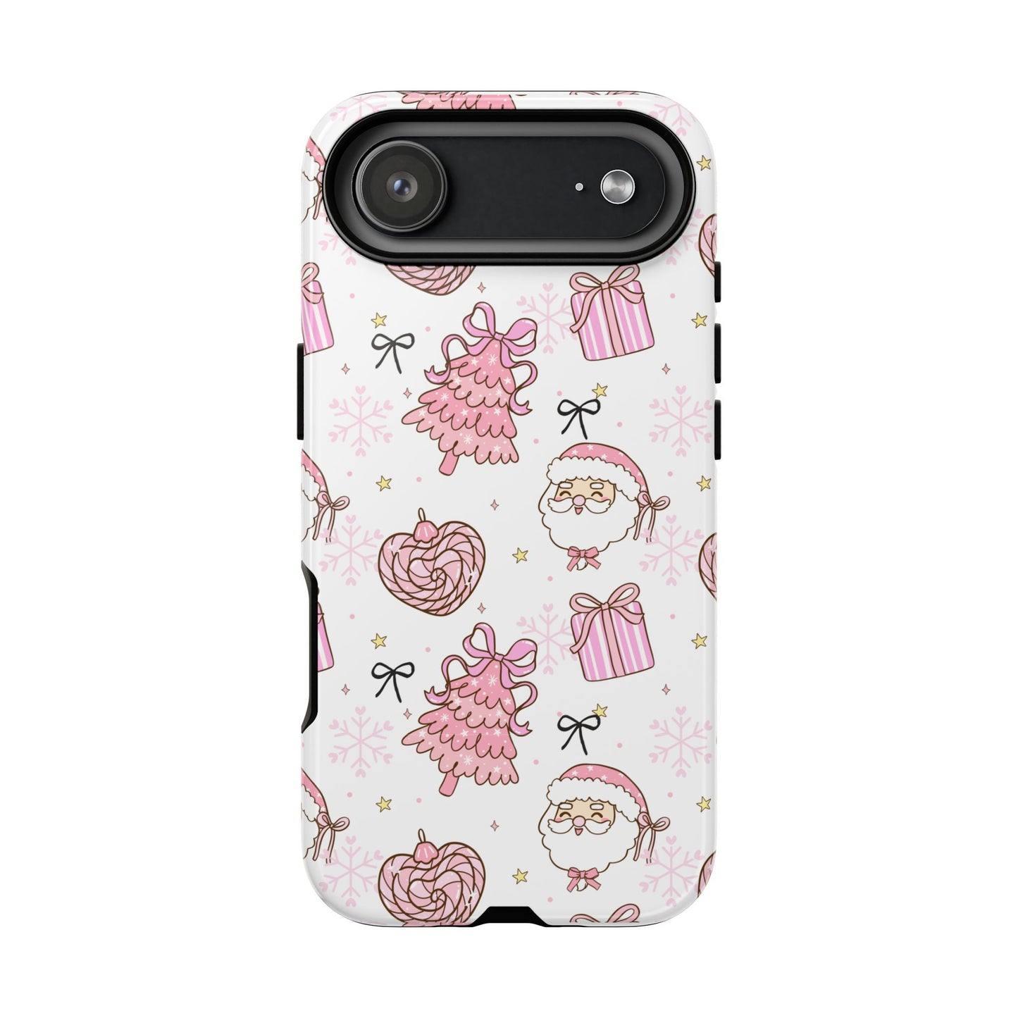 Christmas Pink Pattern Phone Case - Cute Santa, Tree & Gift Protective Cover
