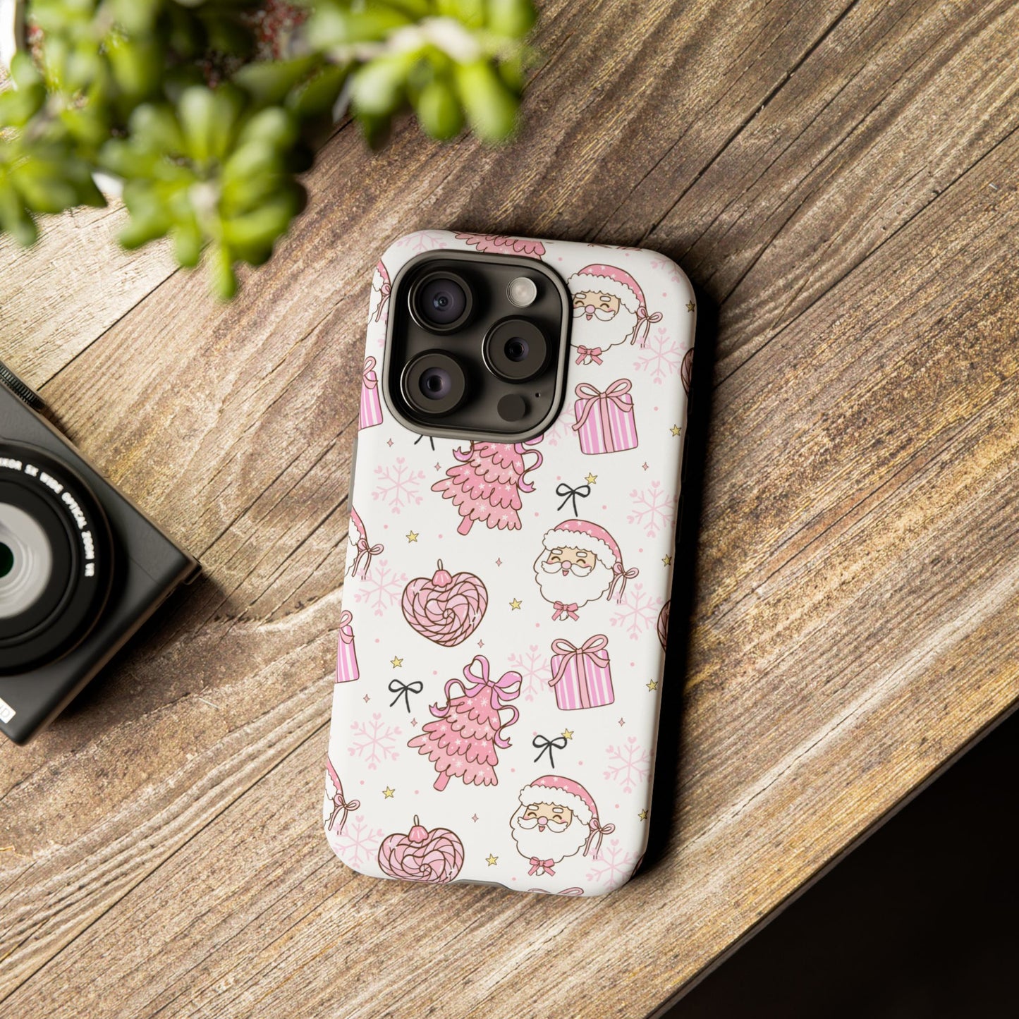 Christmas Pink Pattern Phone Case - Cute Santa, Tree & Gift Protective Cover