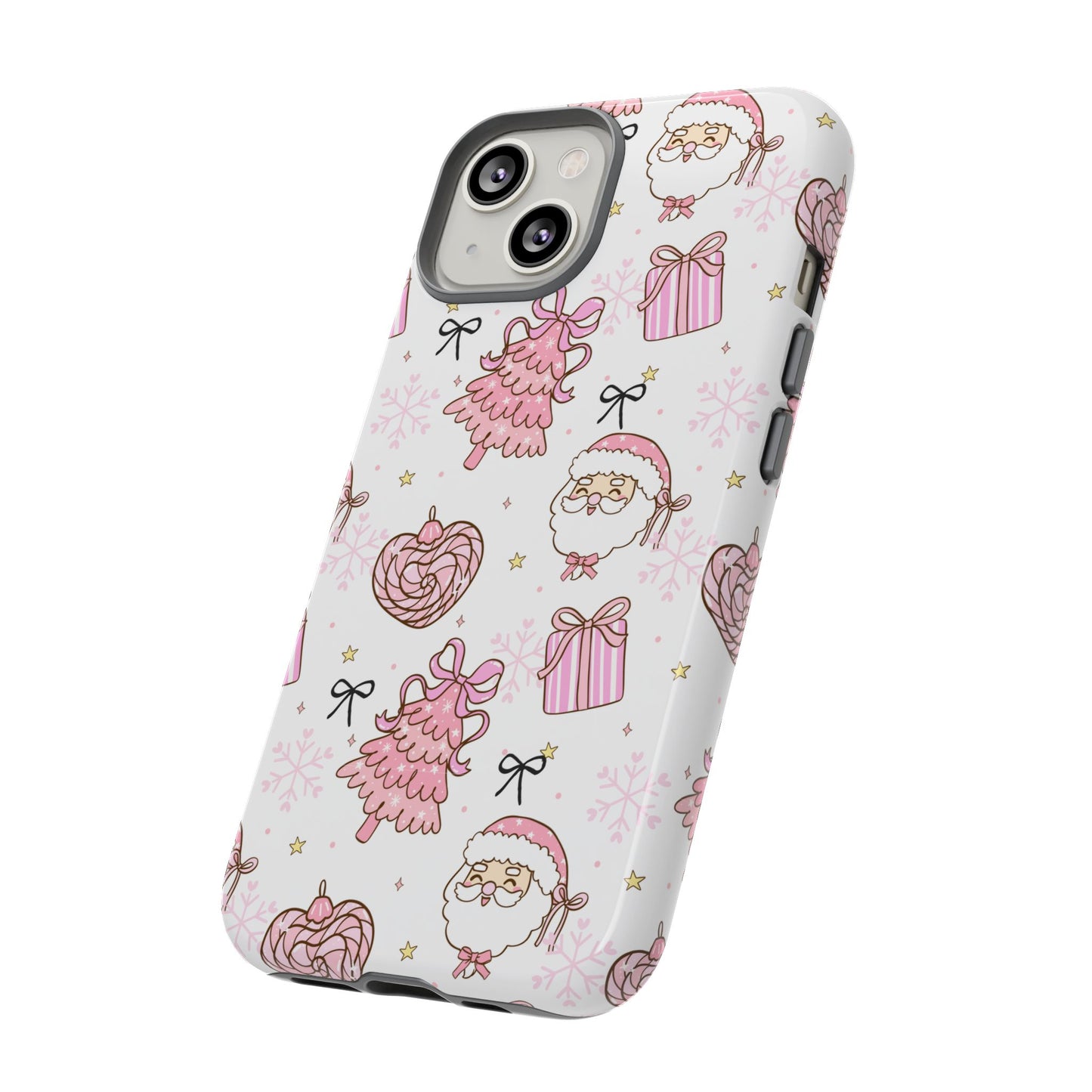 Christmas Pink Pattern Phone Case - Cute Santa, Tree & Gift Protective Cover