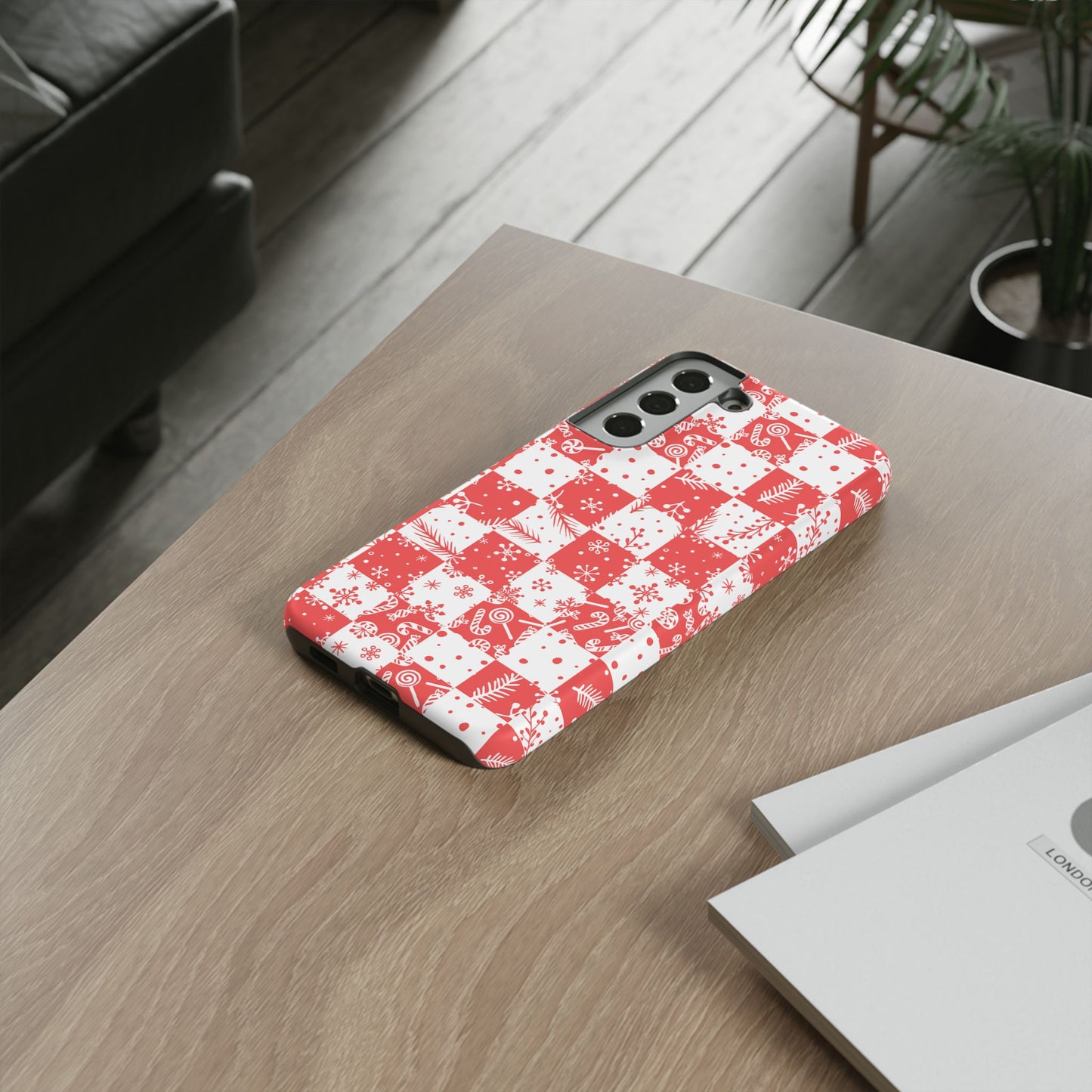 Christmas Red Buffalo Check Phone Case - Holiday Snowflake Pattern Tough Case