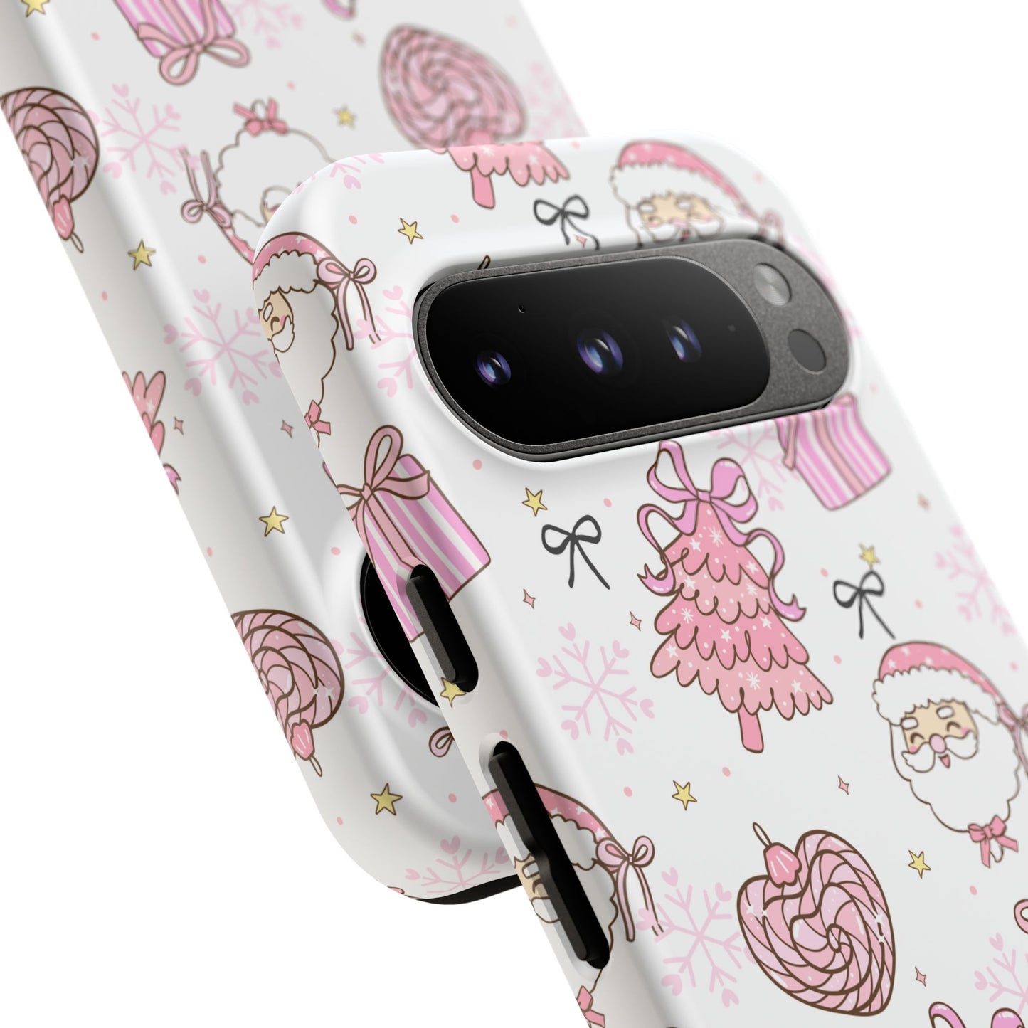 Christmas Pink Pattern Phone Case - Cute Santa, Tree & Gift Protective Cover