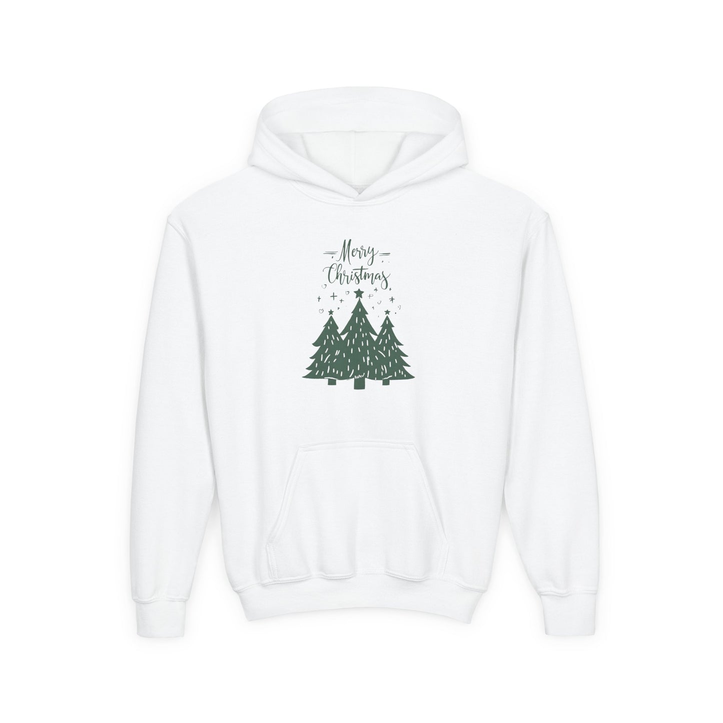 Youth Hoodie — Merry Christmas Green Tree Illustration Unisex