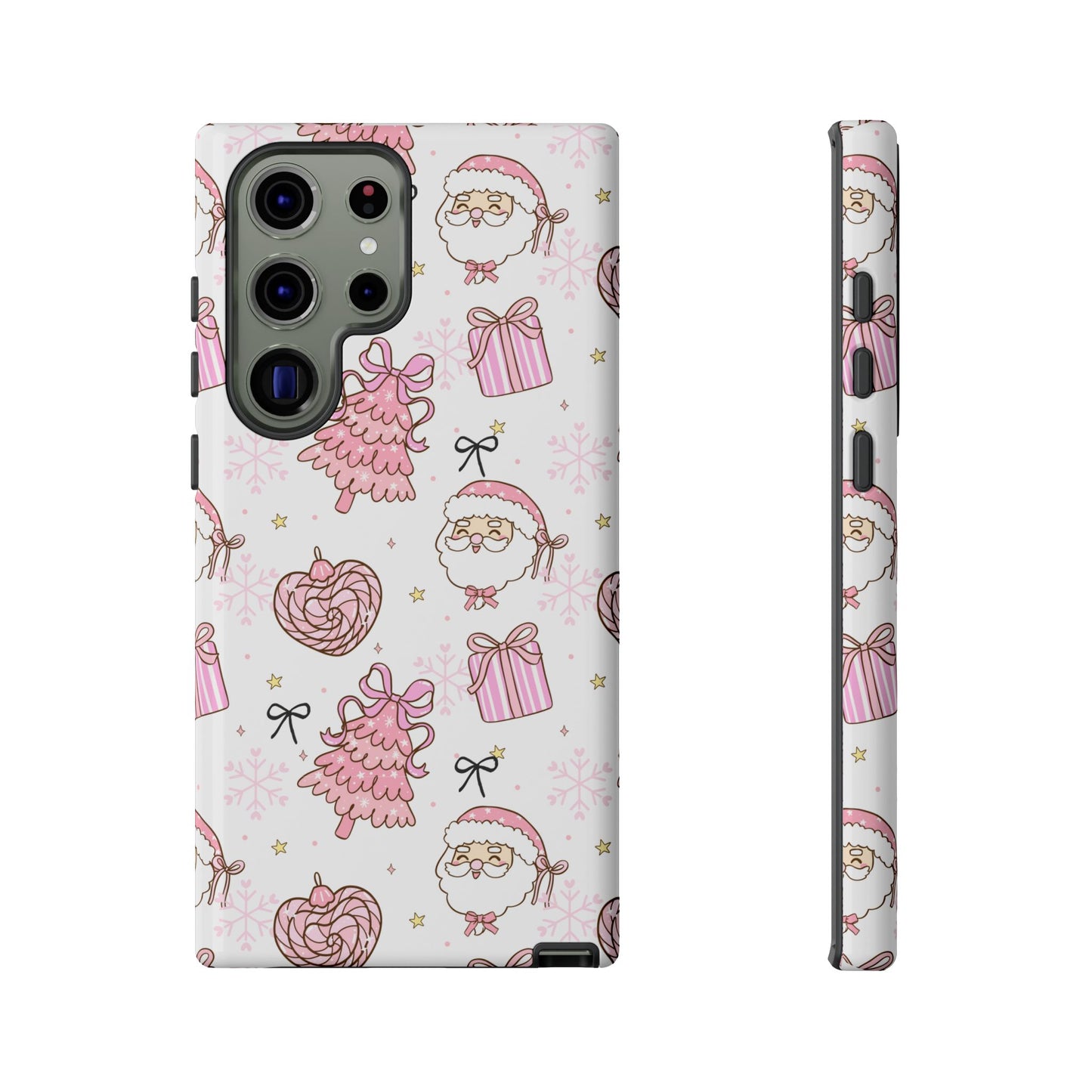 Christmas Pink Pattern Phone Case - Cute Santa, Tree & Gift Protective Cover