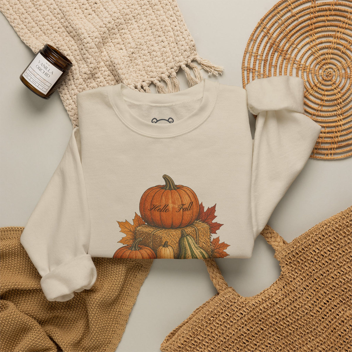 Pumpkin Patch Fall Sweatshirt – Autumn Pumpkins & Leaves Crewneck