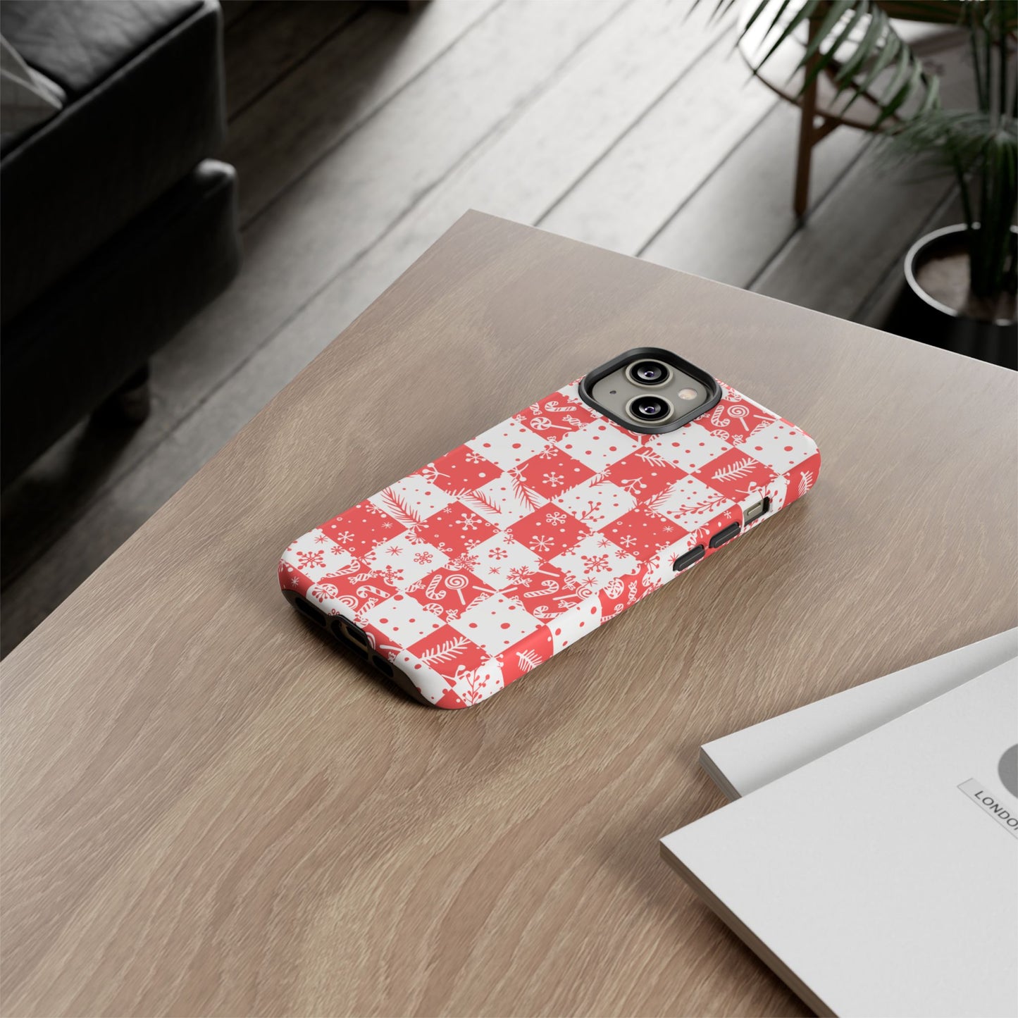 Christmas Red Buffalo Check Phone Case - Holiday Snowflake Pattern Tough Case