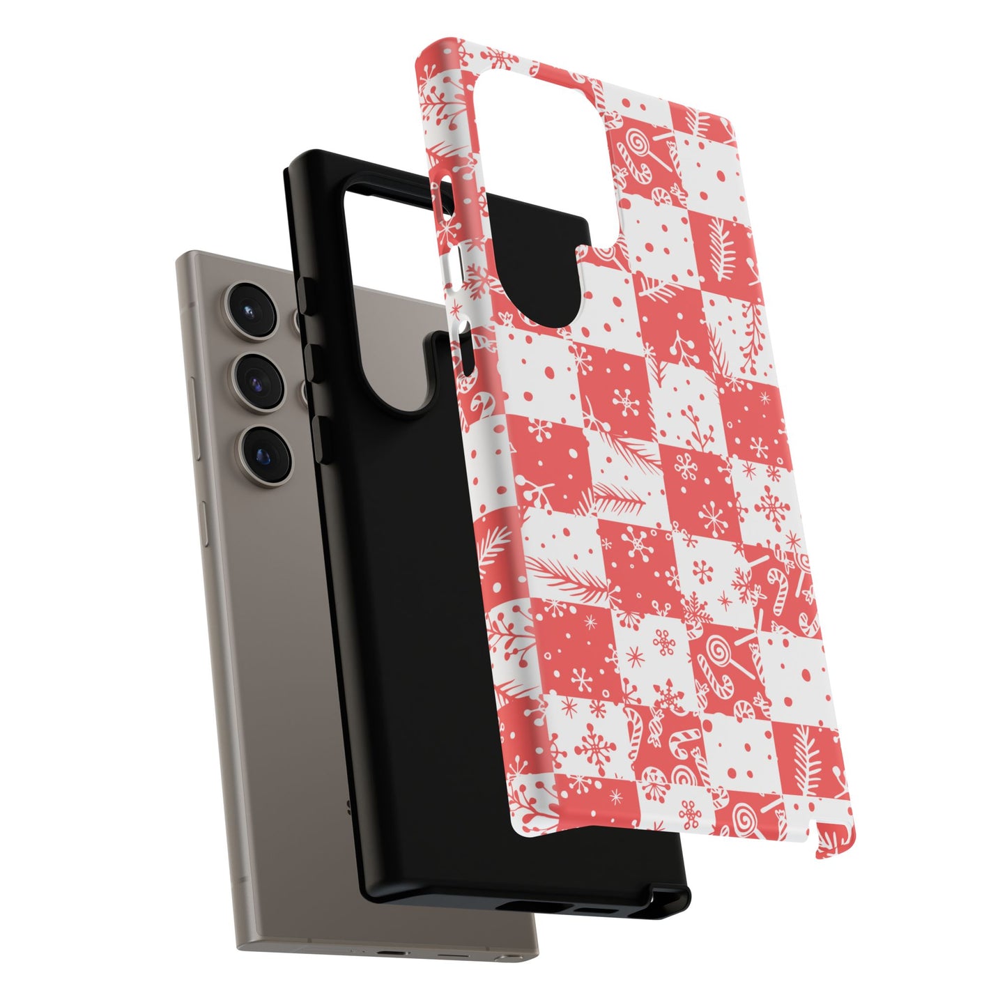 Christmas Red Buffalo Check Phone Case - Holiday Snowflake Pattern Tough Case