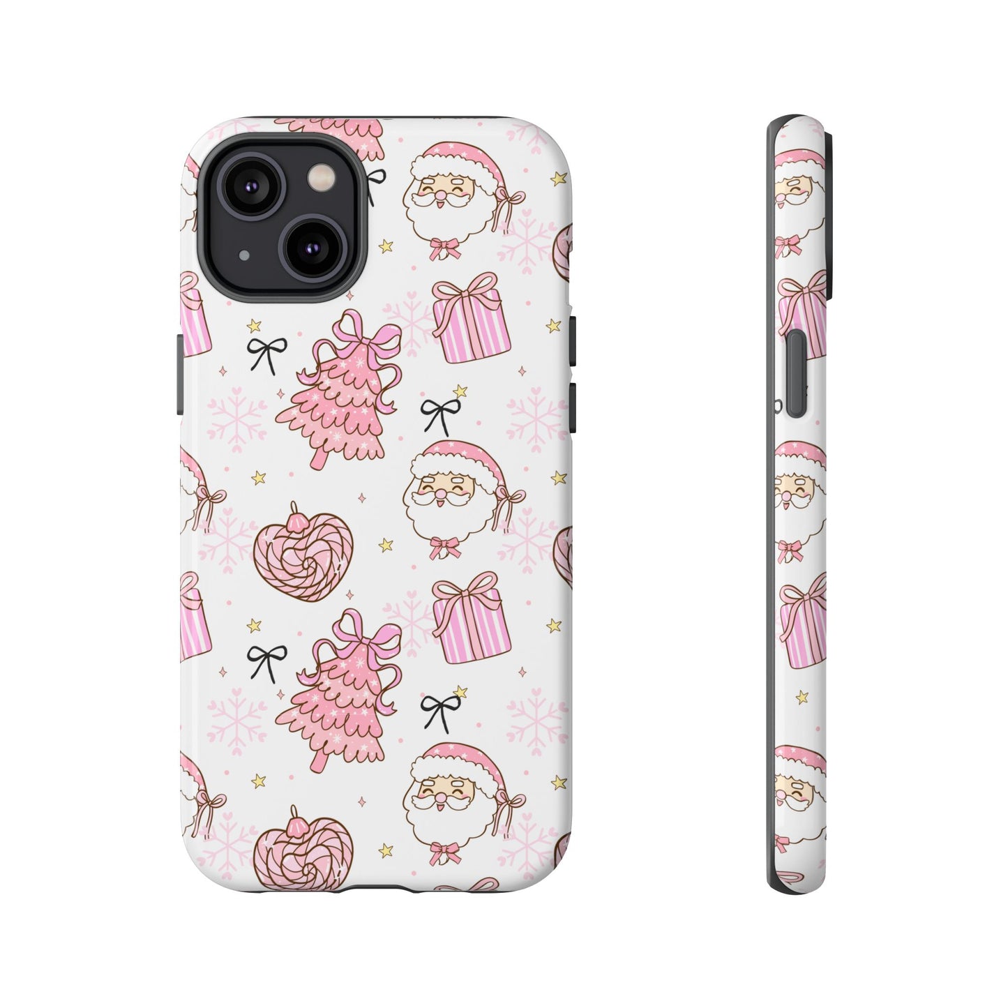 Christmas Pink Pattern Phone Case - Cute Santa, Tree & Gift Protective Cover