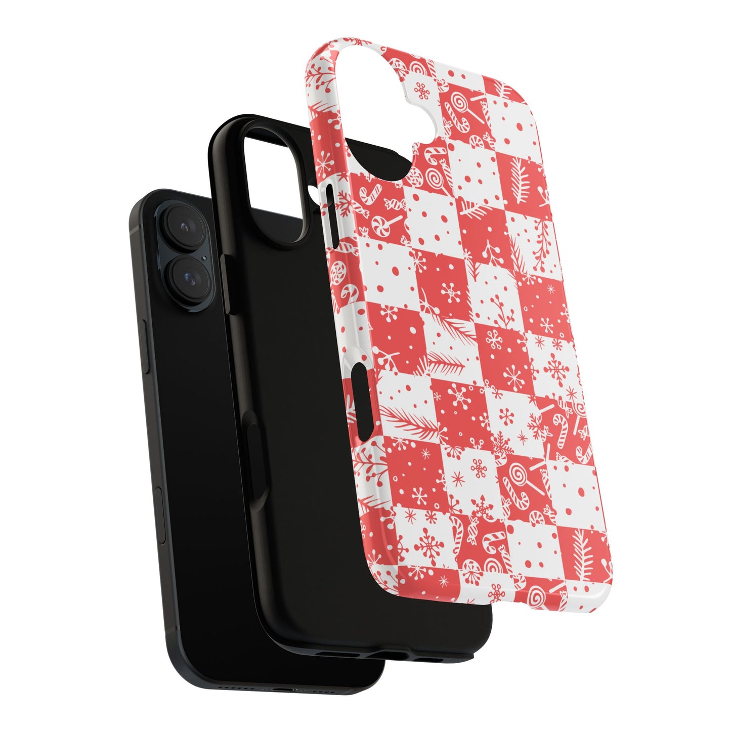 Christmas Red Buffalo Check Phone Case - Holiday Snowflake Pattern Tough Case