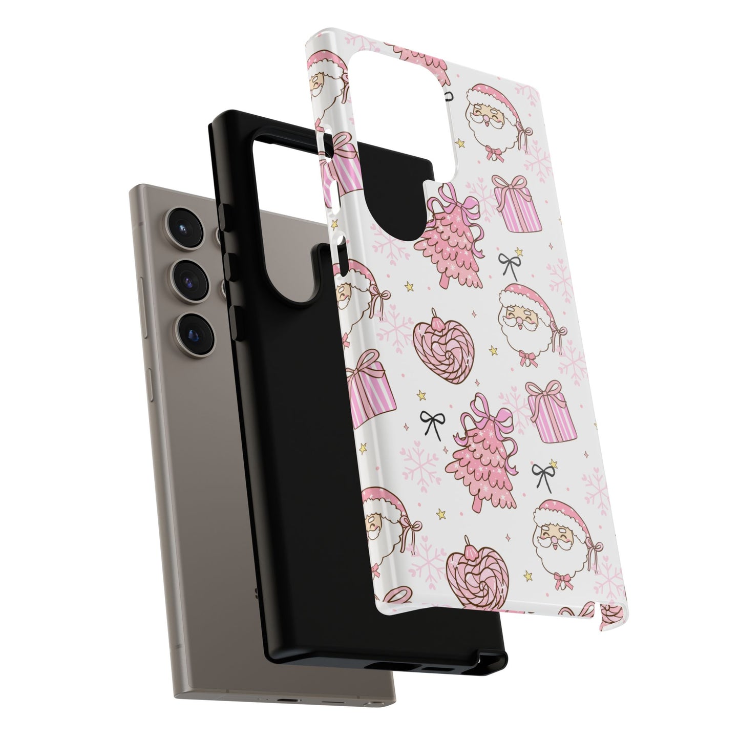 Christmas Pink Pattern Phone Case - Cute Santa, Tree & Gift Protective Cover