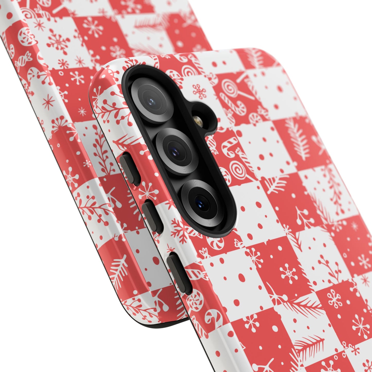 Christmas Red Buffalo Check Phone Case - Holiday Snowflake Pattern Tough Case