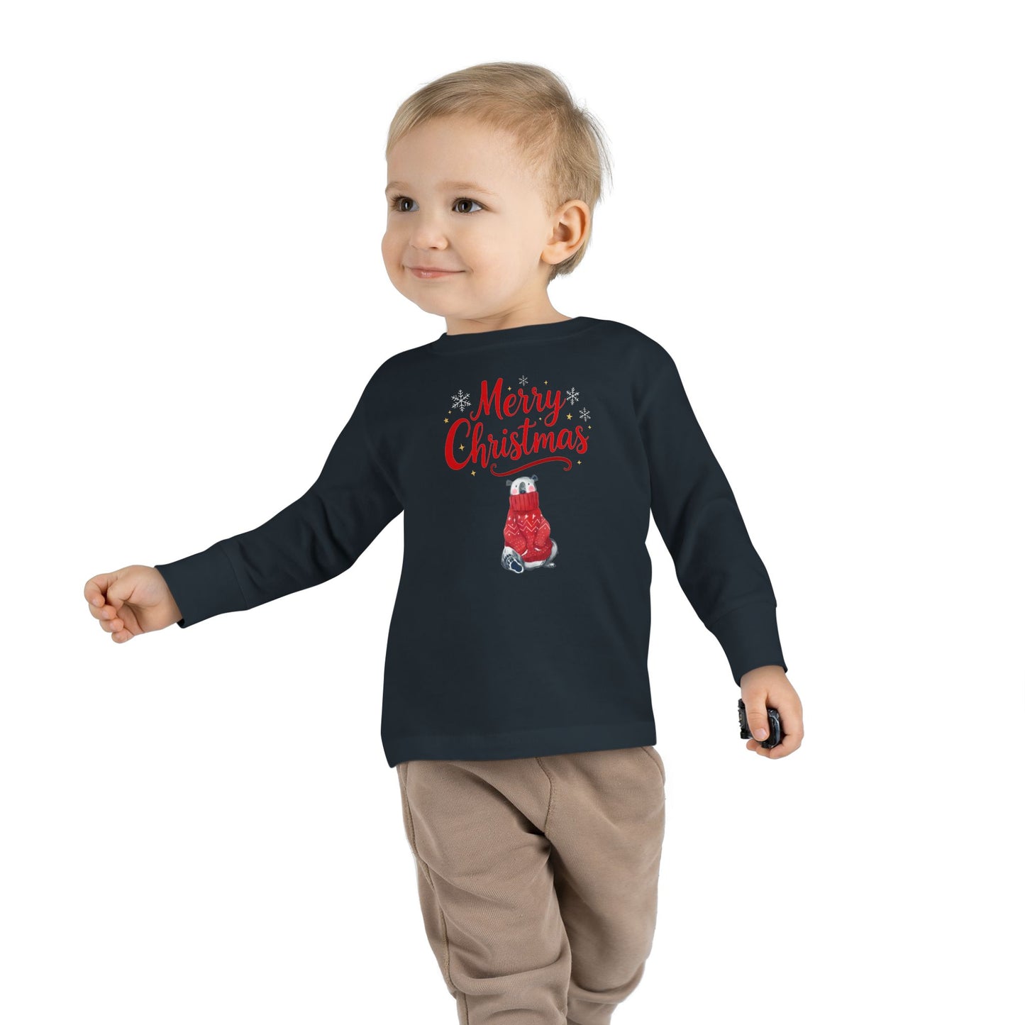 Toddler Long Sleeve Tee — 'Merry Christmas' Red Sweater Polar Bear Holiday Shirt