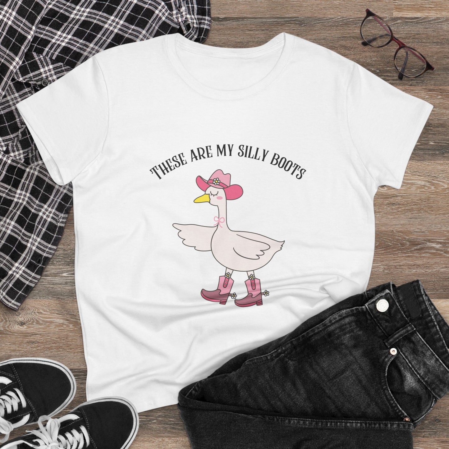 Silly Boots Women's Cotton Tee - Fun Quirky Goose Shirt