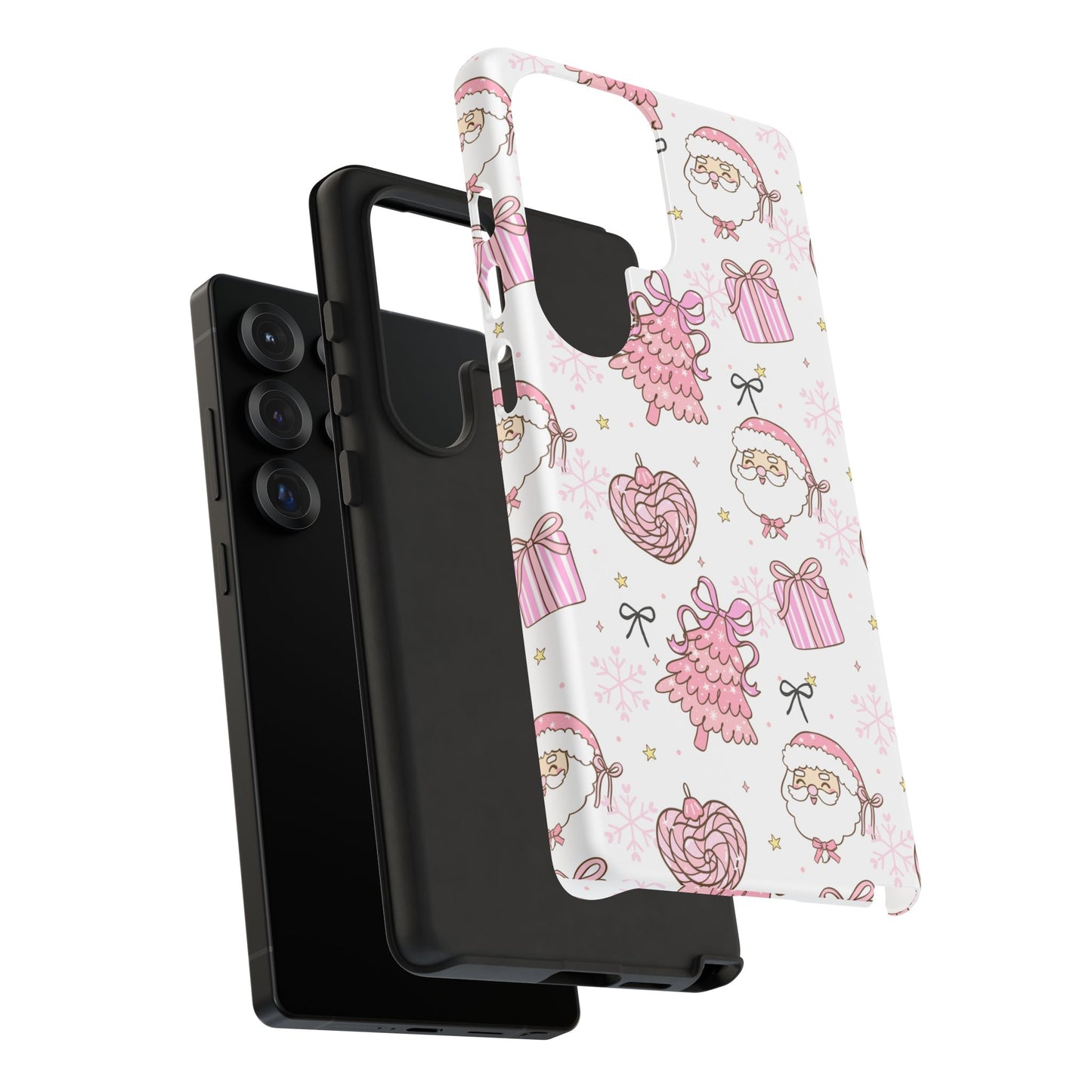 Christmas Pink Pattern Phone Case - Cute Santa, Tree & Gift Protective Cover