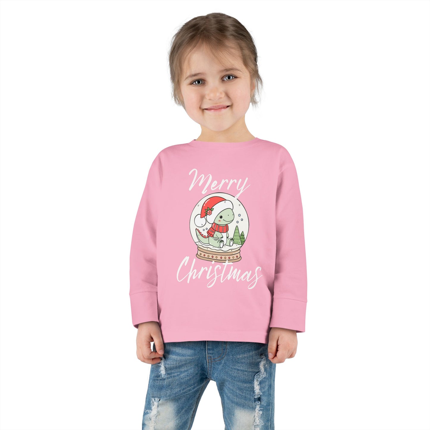Toddler Tee — Cute Dinosaur in Santa Hat Snow Globe Christmas Shirt