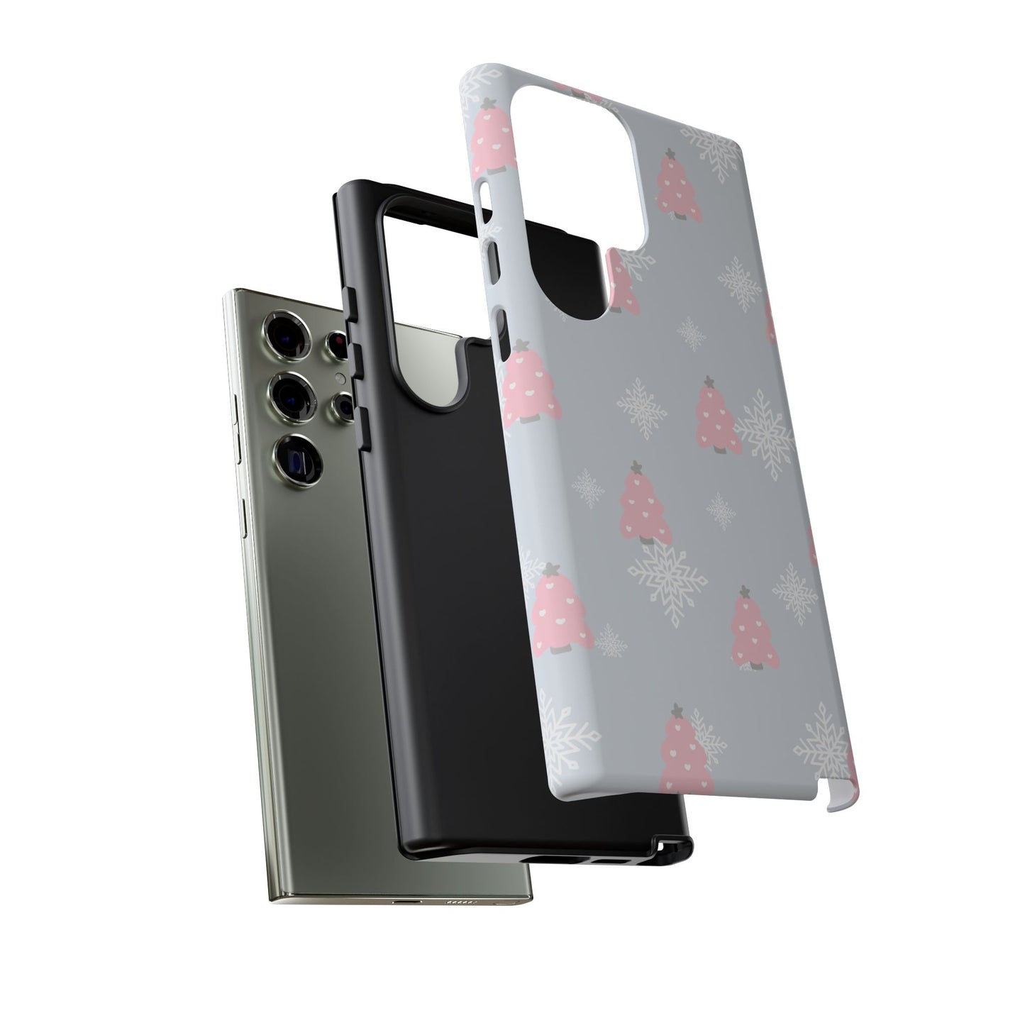 Christmas Pink Tree Tough Phone Case — Cute Holiday Snowflake Design