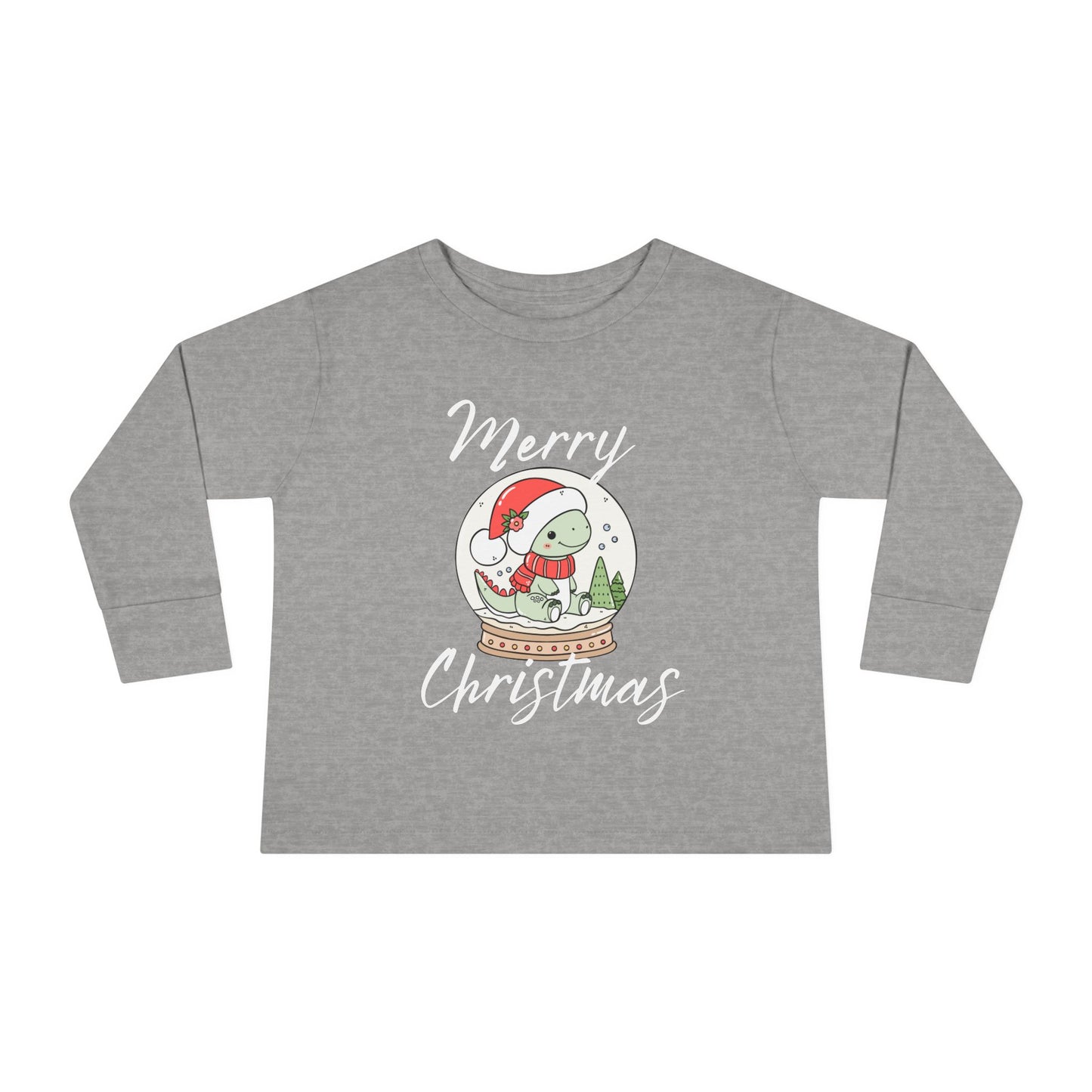 Toddler Tee — Cute Dinosaur in Santa Hat Snow Globe Christmas Shirt