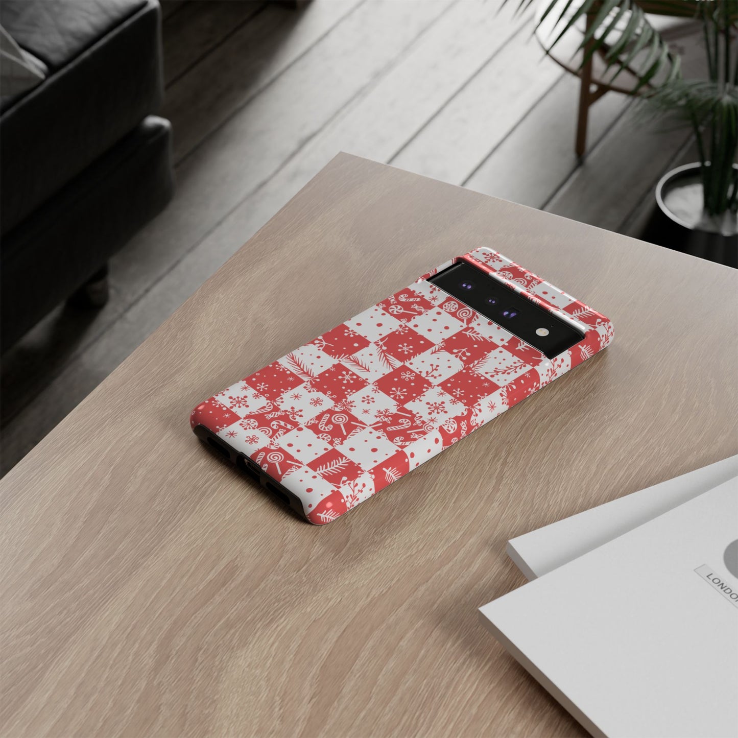 Christmas Red Buffalo Check Phone Case - Holiday Snowflake Pattern Tough Case