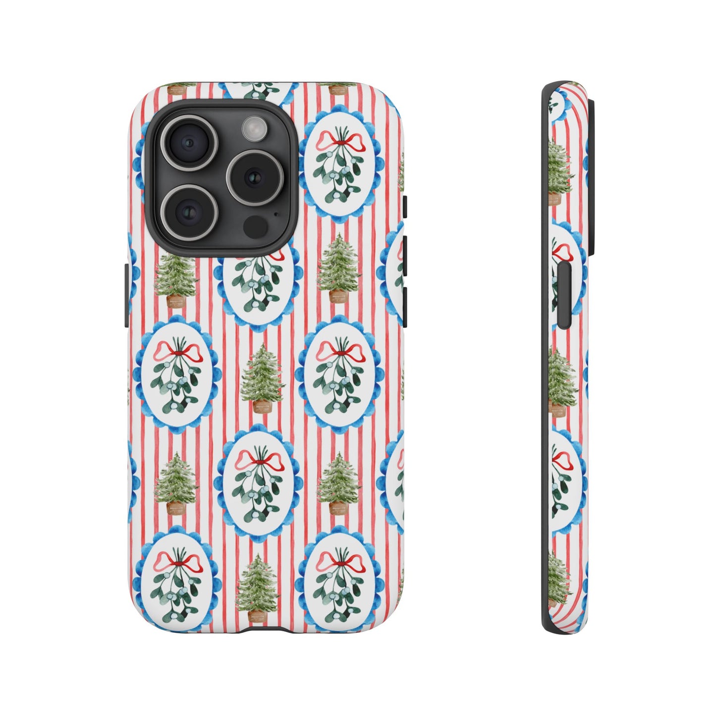 Christmas Wreath & Tree Pattern Phone Case — Festive Holiday Tough Case