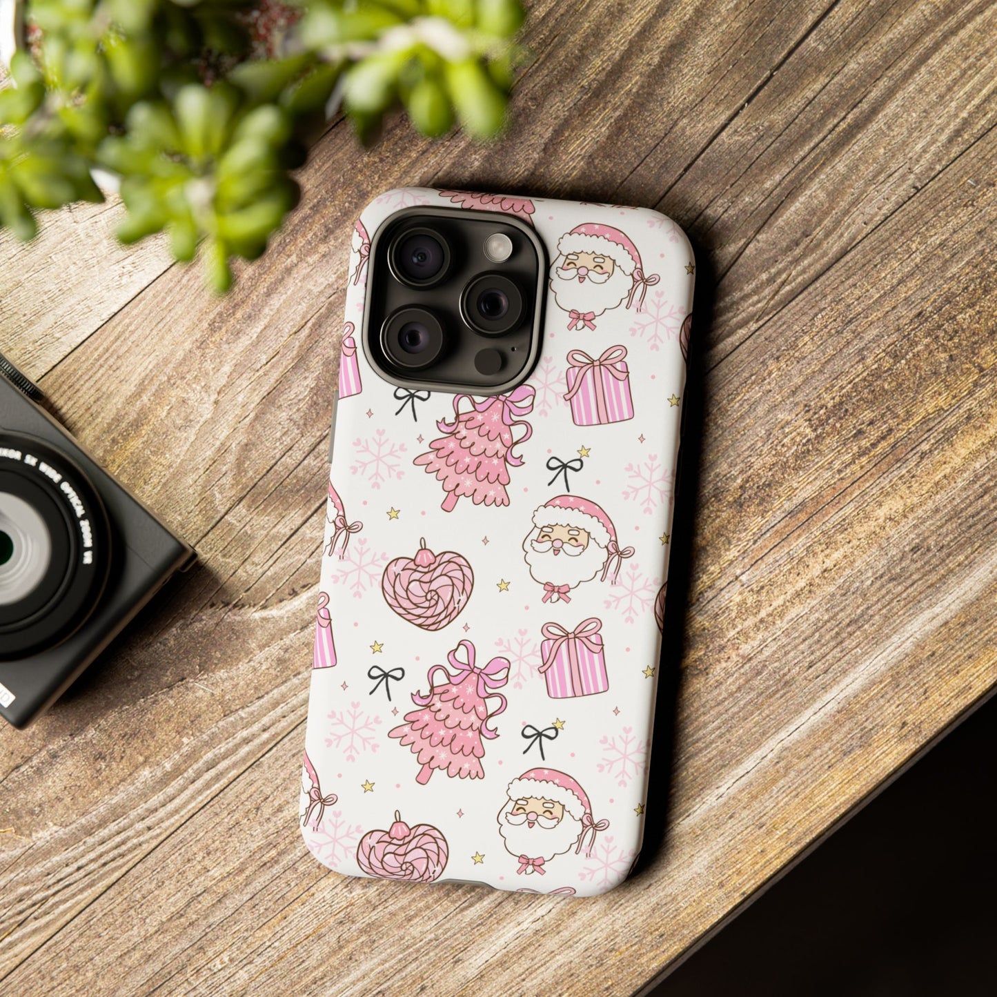 Christmas Pink Pattern Phone Case - Cute Santa, Tree & Gift Protective Cover