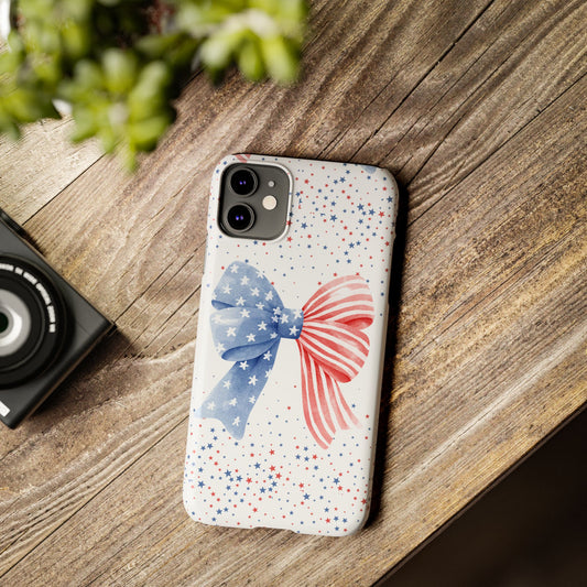 Patriotic Slim Phone Cases with Bow Design, Cute Phone Covers, Summer Accessories, Fourth of July Gift, Trendy Tech