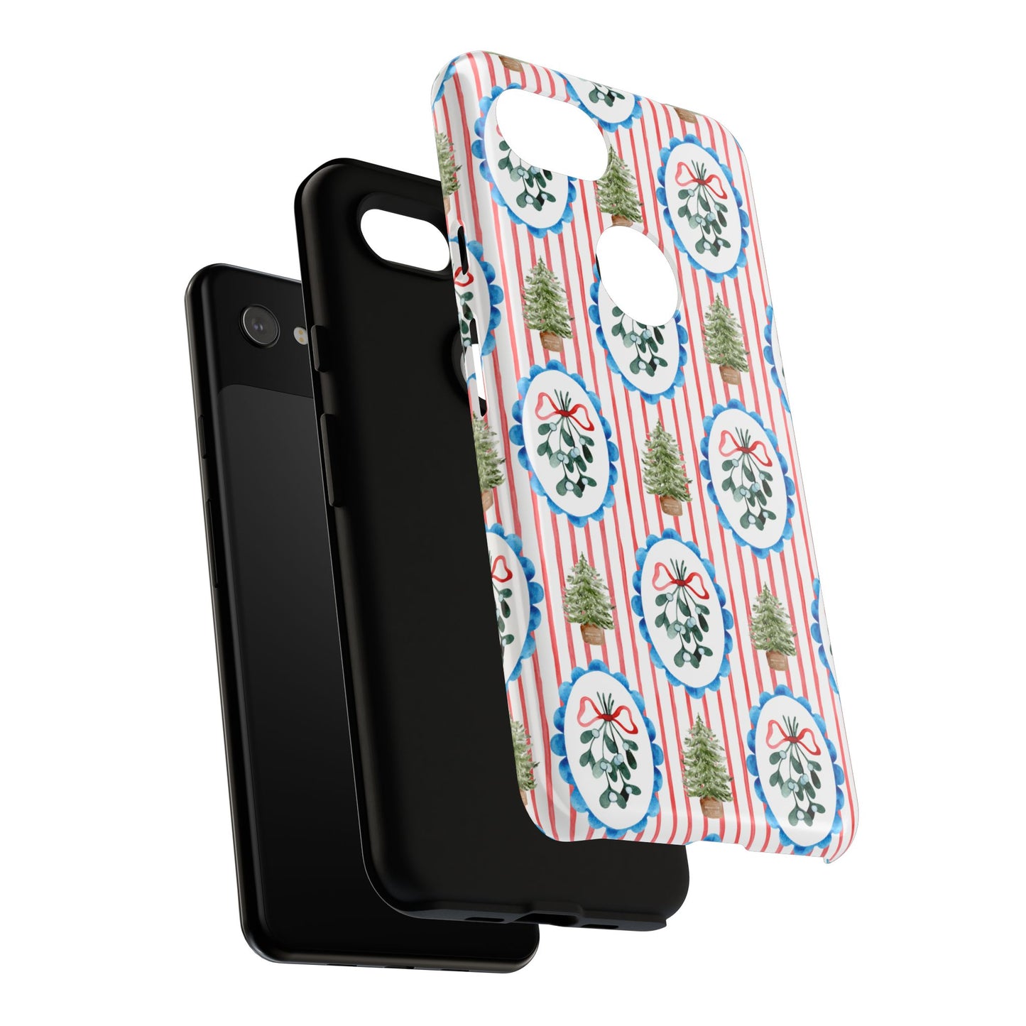 Christmas Wreath & Tree Pattern Phone Case — Festive Holiday Tough Case