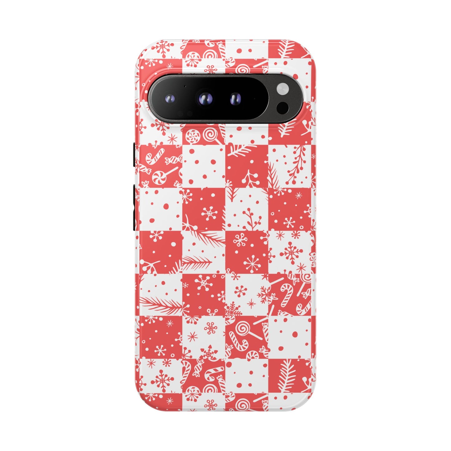 Christmas Red Buffalo Check Phone Case - Holiday Snowflake Pattern Tough Case