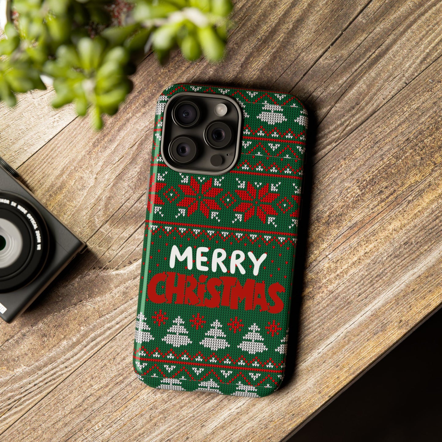 Merry Christmas Phone Case - Festive Green Ugly Sweater Design